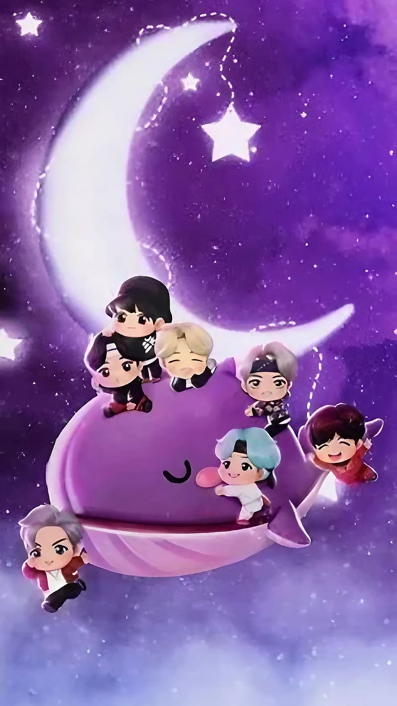 800x1422 Bts For, Cartoon Art, Moon Background, kpop, singers, HD phone wallpaper