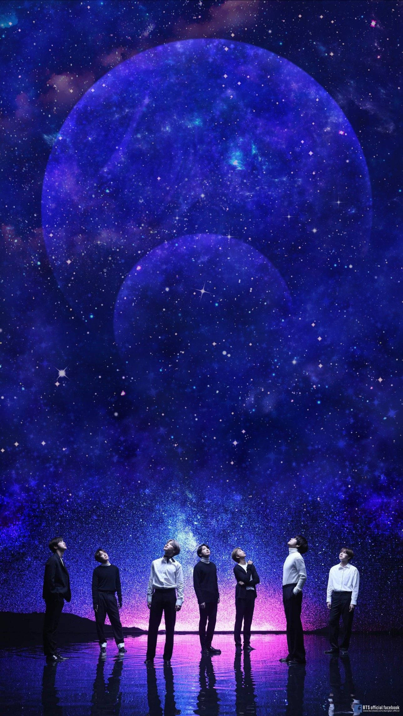 1288x2289 Download BTS On Shimmering Pastel Purple Wallpaper