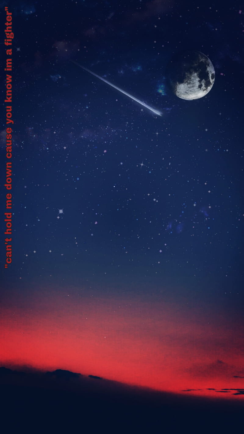 800x1422 Fighter, bangtan, blue, bts, lyrics, moon, quote, red, sky, sunset, HD phone wallpaper