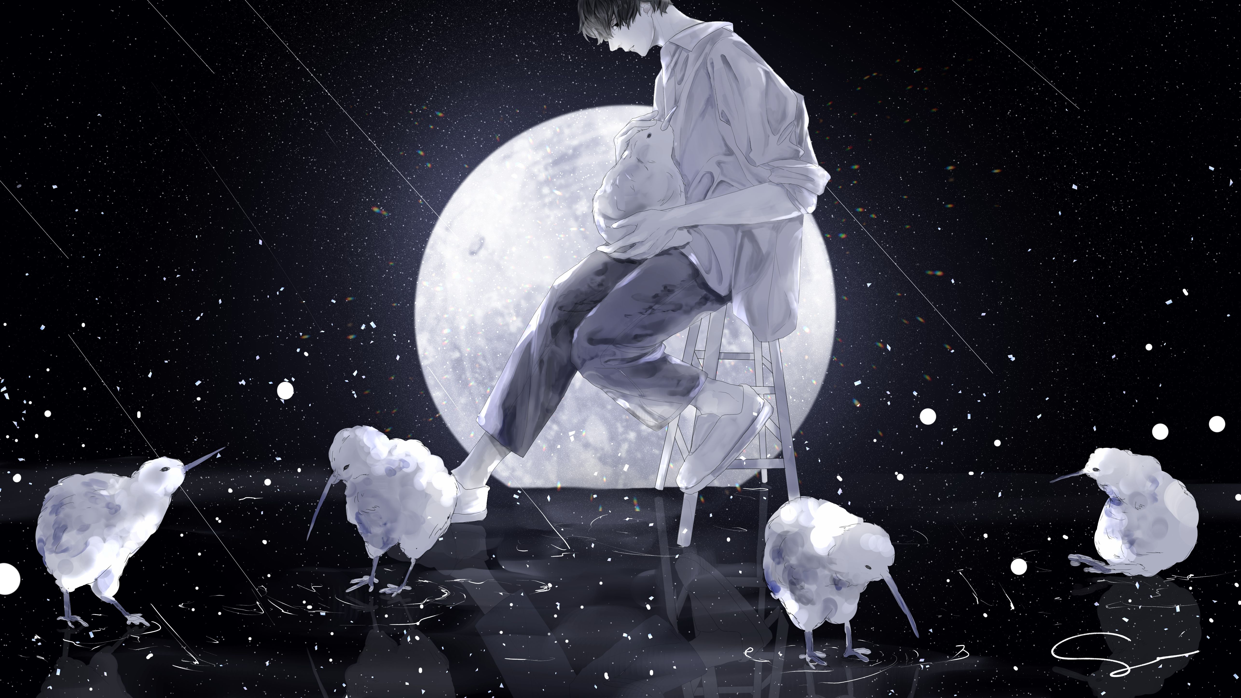 5144x2894 Desktop wallpaper: Anime, Original, Moon 4K free download for PC. 973175