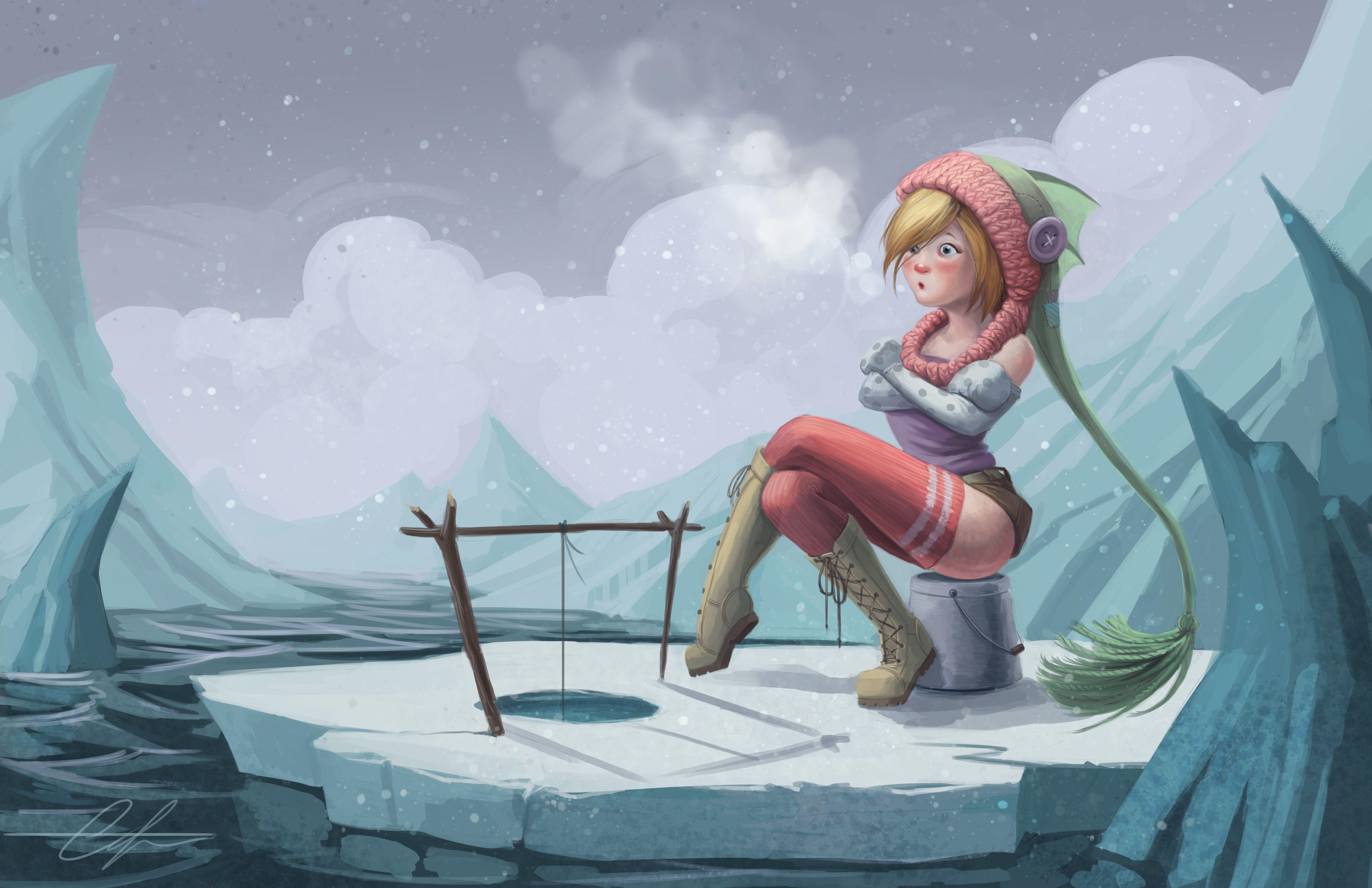 5102x3301 women, ice, fishing, artwork, drawings wallpaper