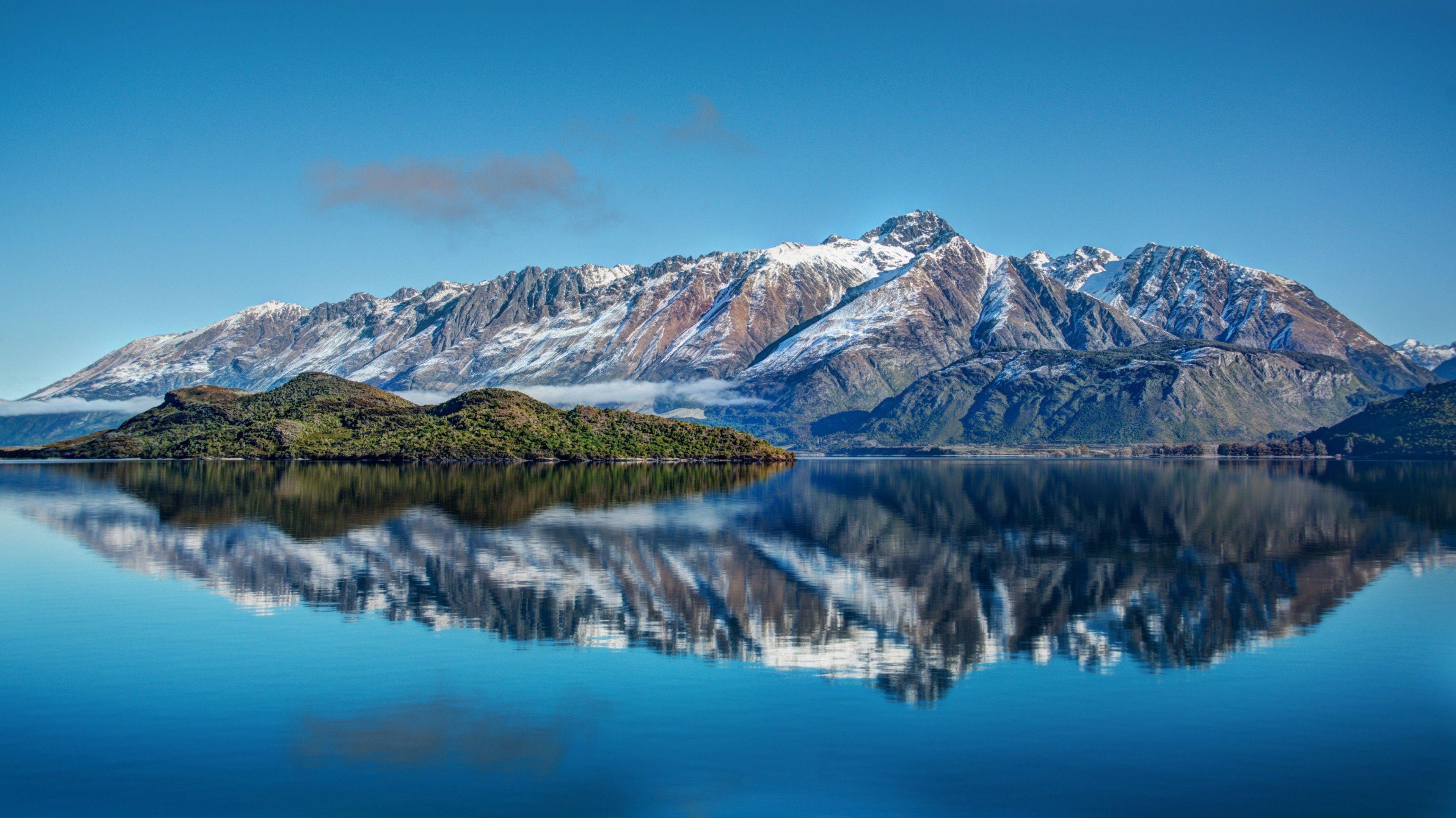 3840x2160 Snow mountains 4K Wallpaper, Lake, Reflection, Water, Blue Sky, Landscape, Clouds, Nature