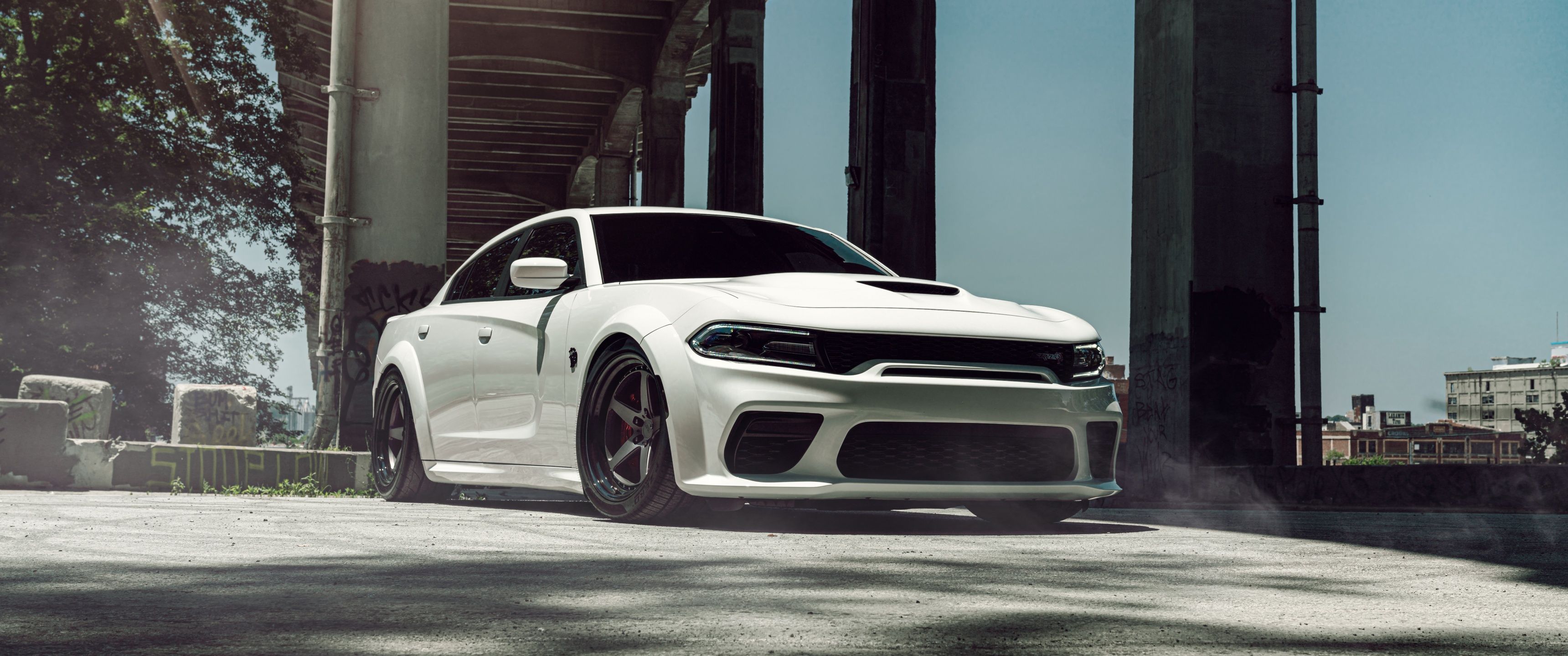 3440x1440 Dodge Challenger SRT Hellcat Widebody Wallpaper 4K, White cars, 5K, 8K