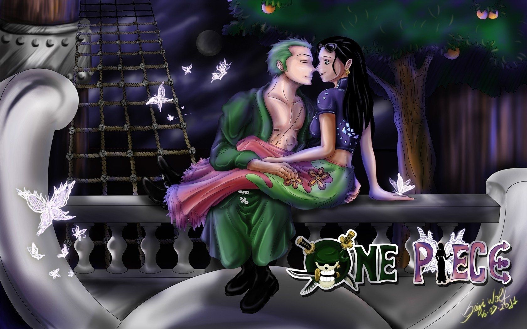 1680x1050 HD Wallpaper of Nico Robin and Roronoa Zoro from One Piecex1050