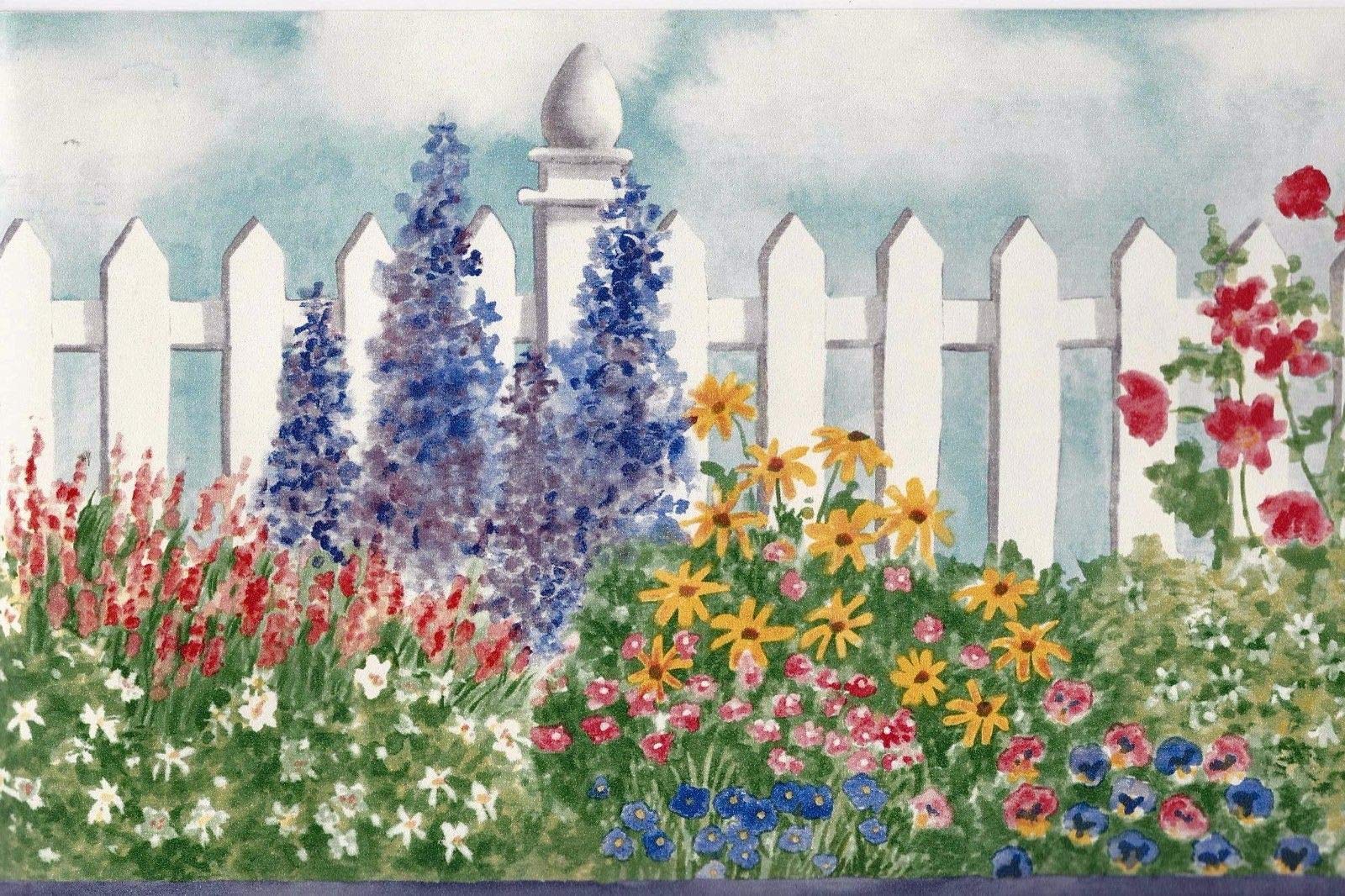 1600x1066 Garden Flowers White Fence Wallpaper Border