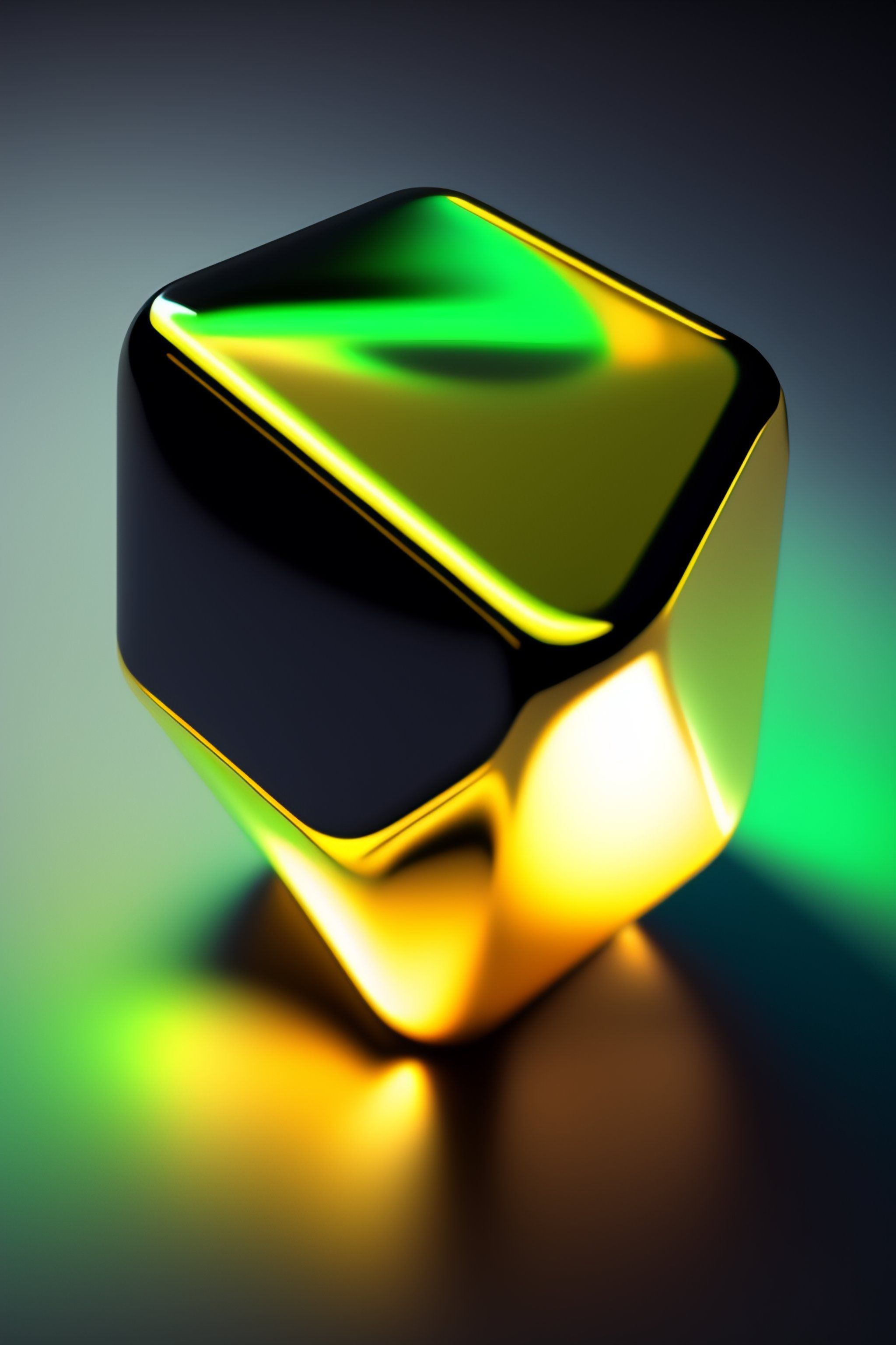 2048x3072 Lexica photorealistic render of a metallic crystalline neotribal cube as floating sculpture breaking, made of green hot metal and black obsidian