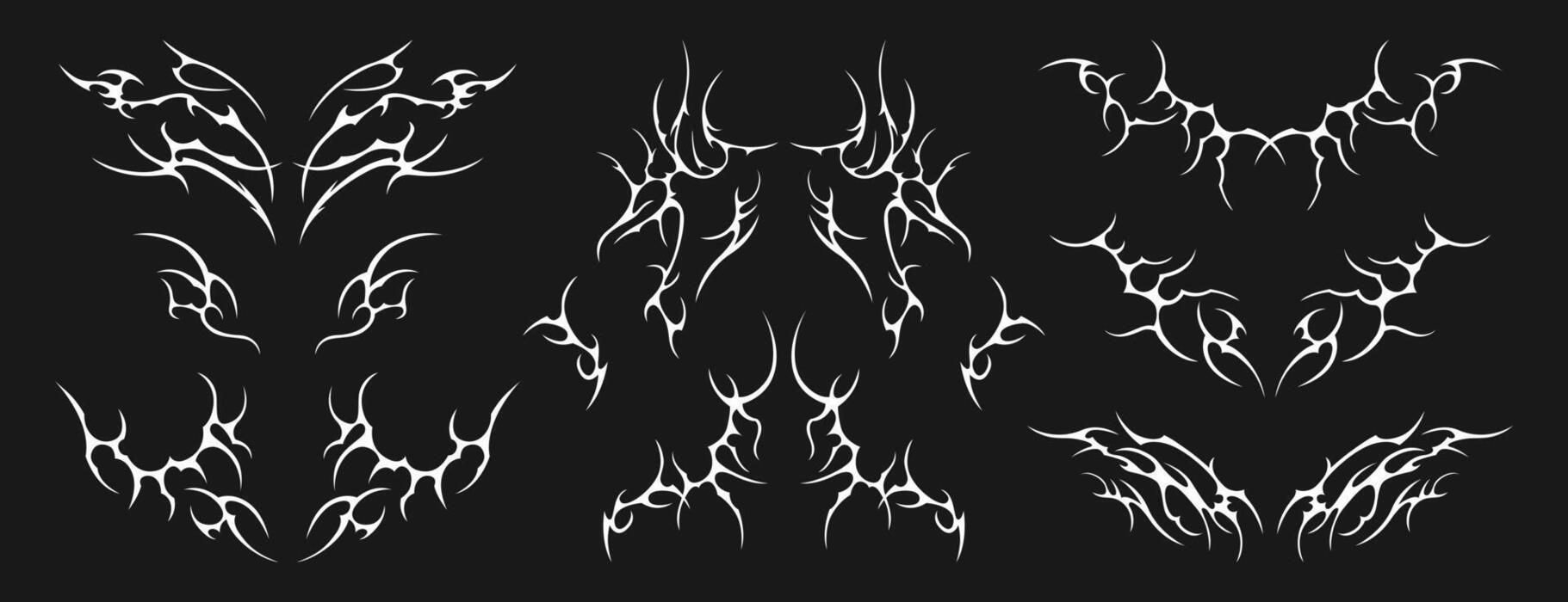 1821x700 Neo tribal shapes. Y2K gothic symmetrical elements. Cyber sigilism tattoo designs