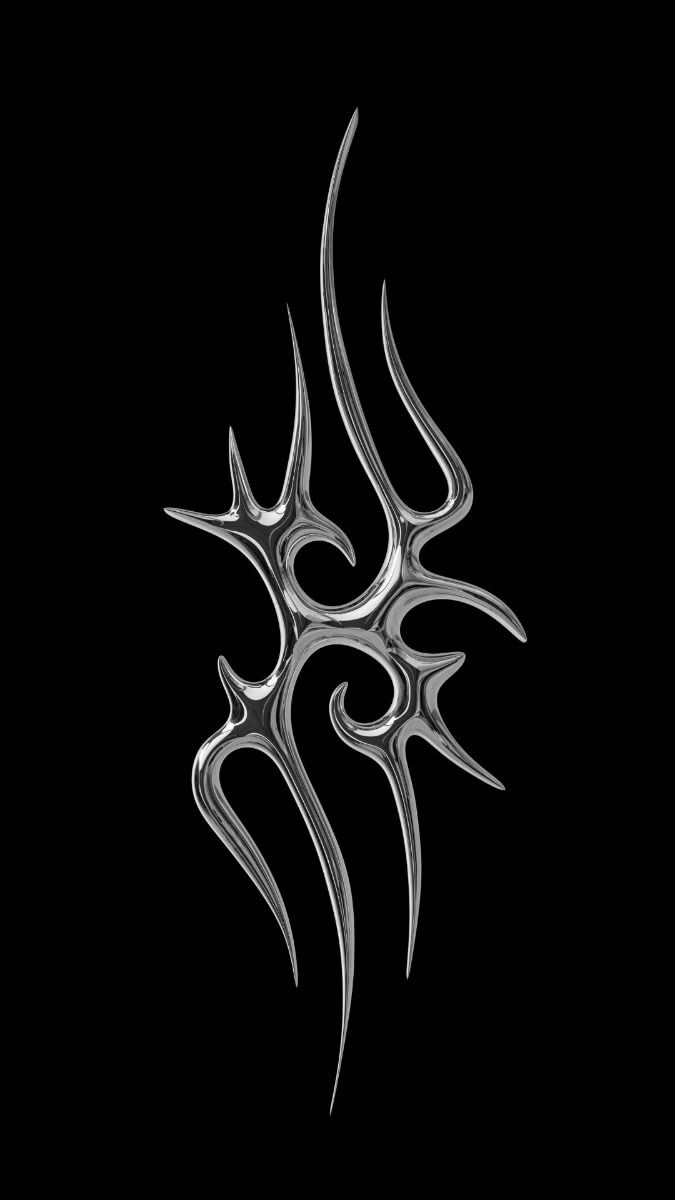 675x1200 3D metal shape Y2k neo tribal icon 3D rendering illustration on black isolated background