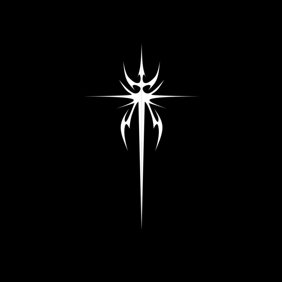 980x980 Sword cross tribal in sharp cybercore style. Aggressive neo tribal design, perfect for streetwear graphics and edgy modern tattoo