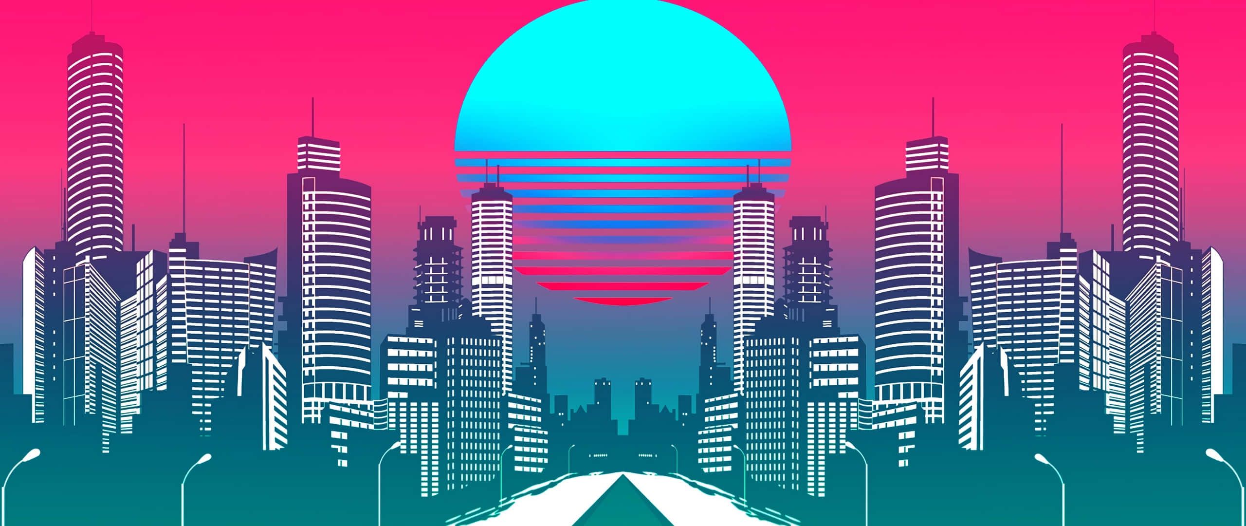 2560x1080 Download Synthwave City Digital Art Wallpaper