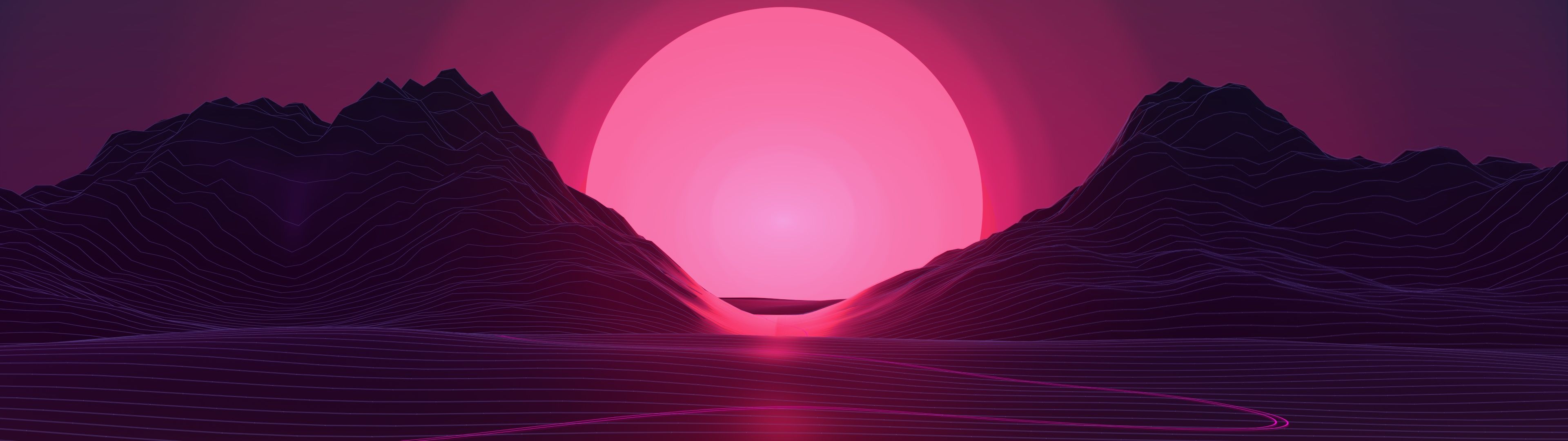 3840x1080 Neon Wallpaper 4K, Sunset, Pink aesthetic