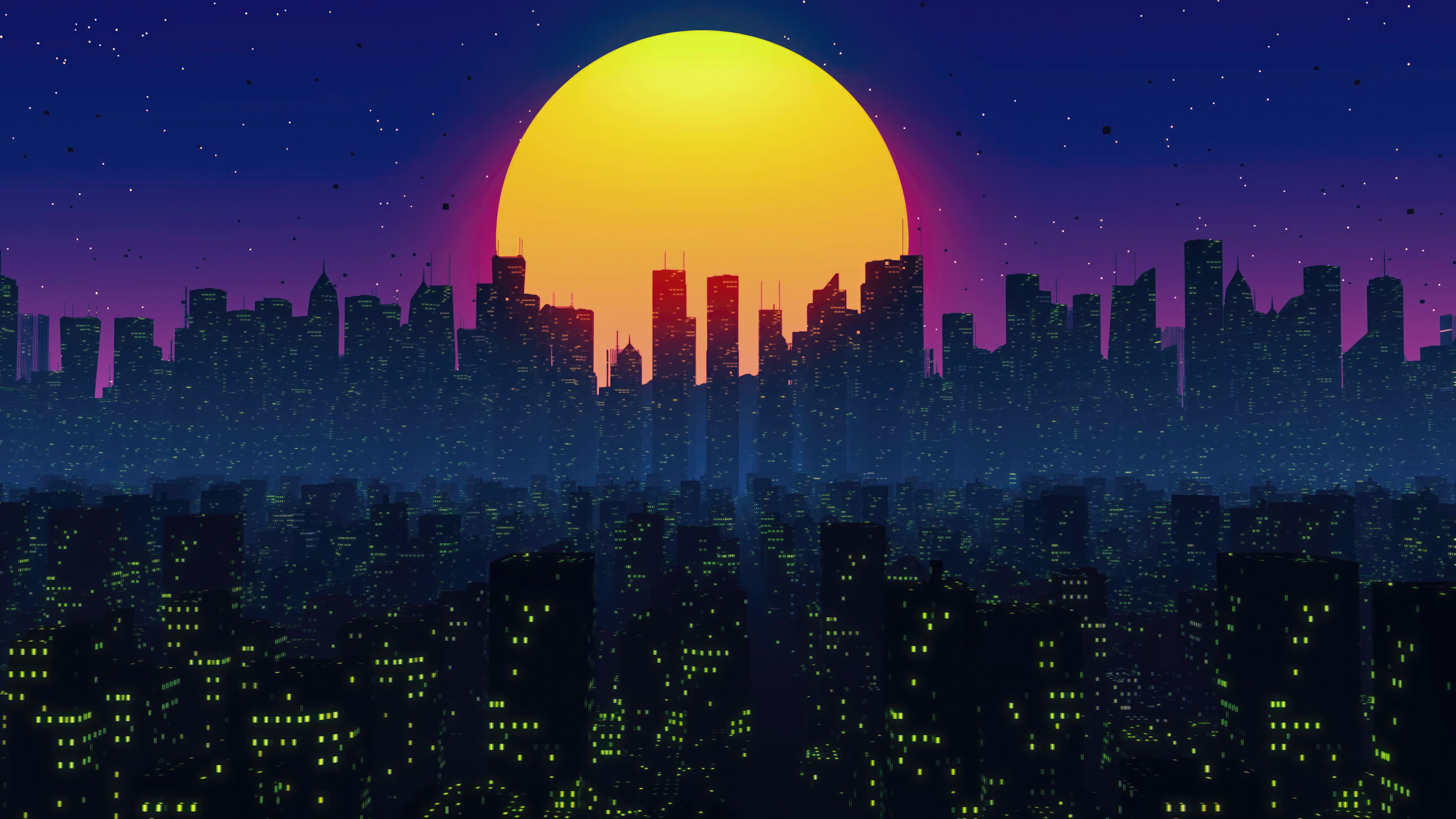 5120x2880 A Fusion Of Modern City And Synthwave Sun Laptop Full HD 1080P , HD 4k Wallpaper, Image, Background, Photos and Picture