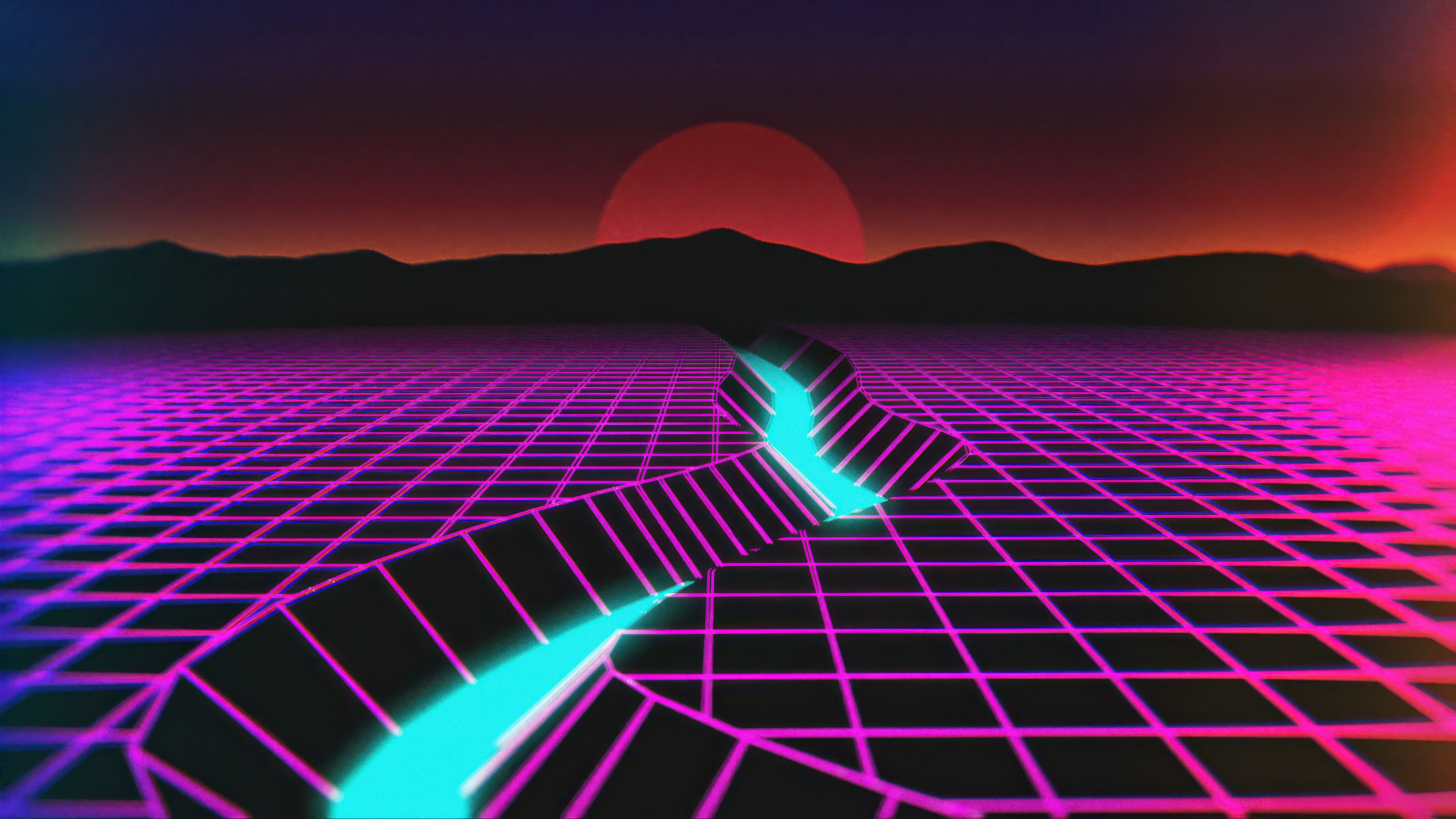 3840x2160 80s Synthwave Landscape Mountain View Wallpaper, HD Artist Wallpaper, 4k Wallpaper, Image, Background, Photos and Picture