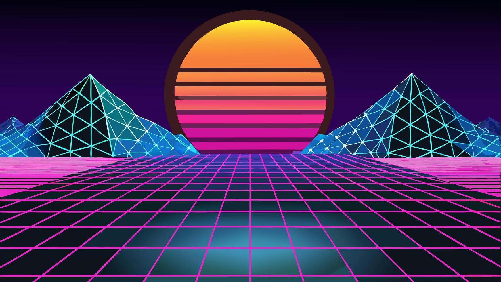1742x980 Retro Futuristic 80's Synthwave Landscape and Sun Background