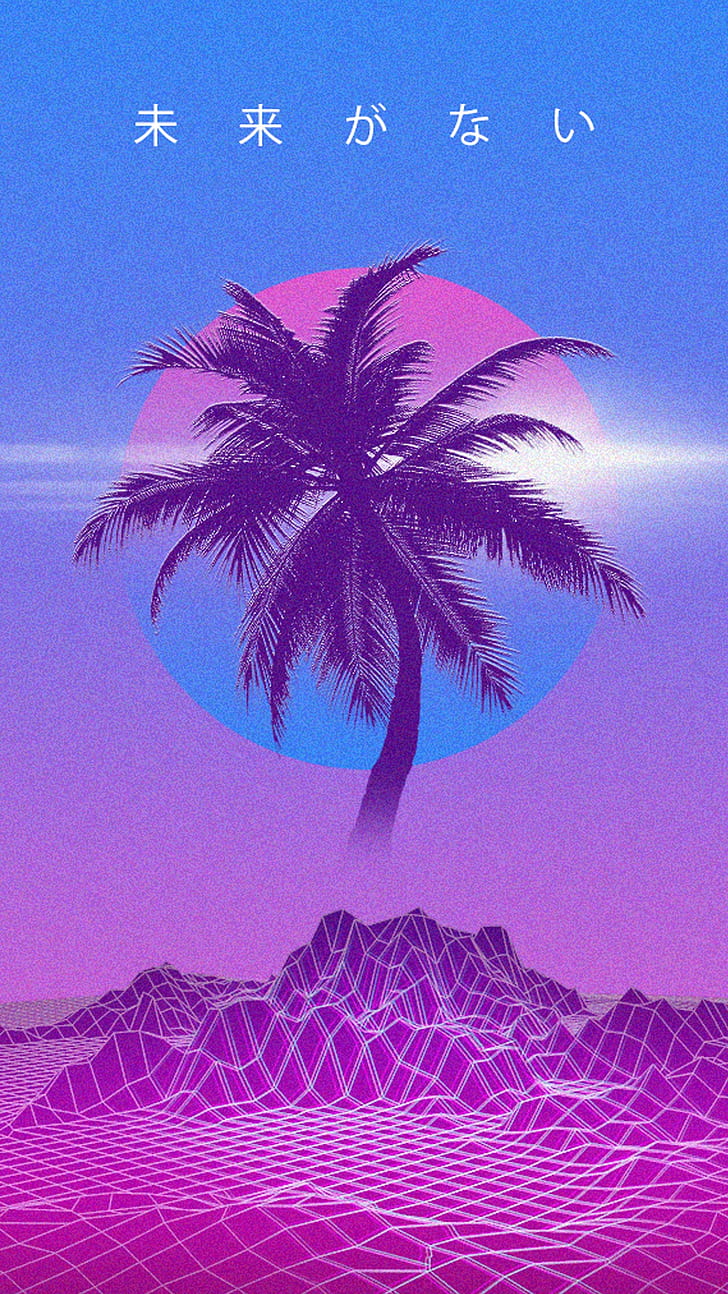 728x1294 HD wallpaper: palm trees, vaporwave, synthwave, Retro style, 1980s
