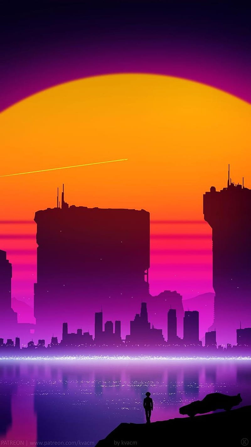800x1422 Synthwave City, aesthetic, cool, sunset, HD phone wallpaper