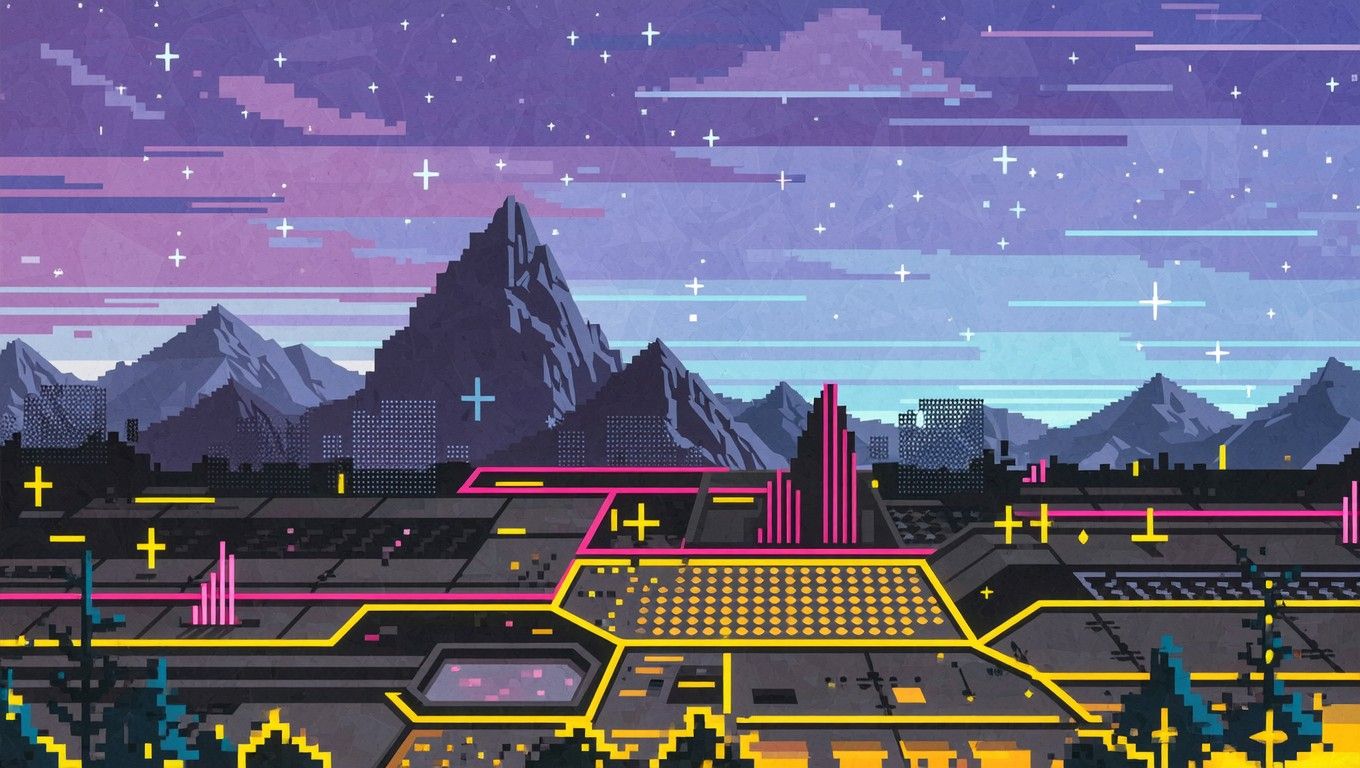 1360x768 Download Neon Pixel Horizon Image, Pixel, Neon