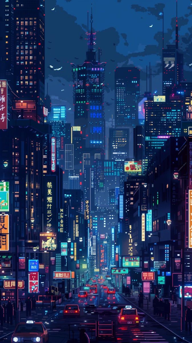 673x1200 Pixel Art City Wallpaper 3