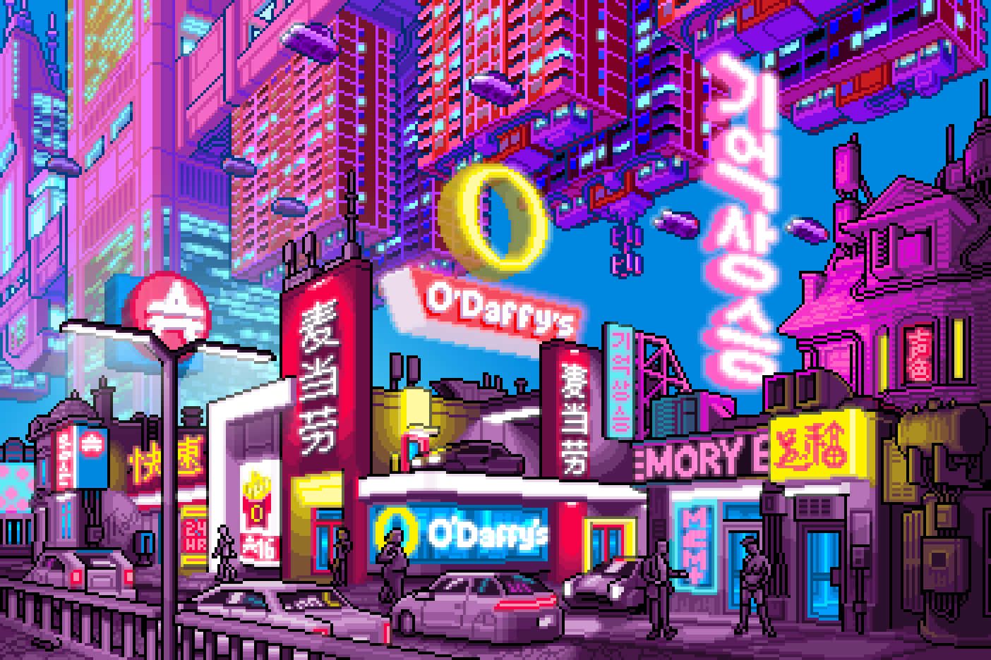 1404x936 Download Image Cyberpunk Pixel Art Wallpaper