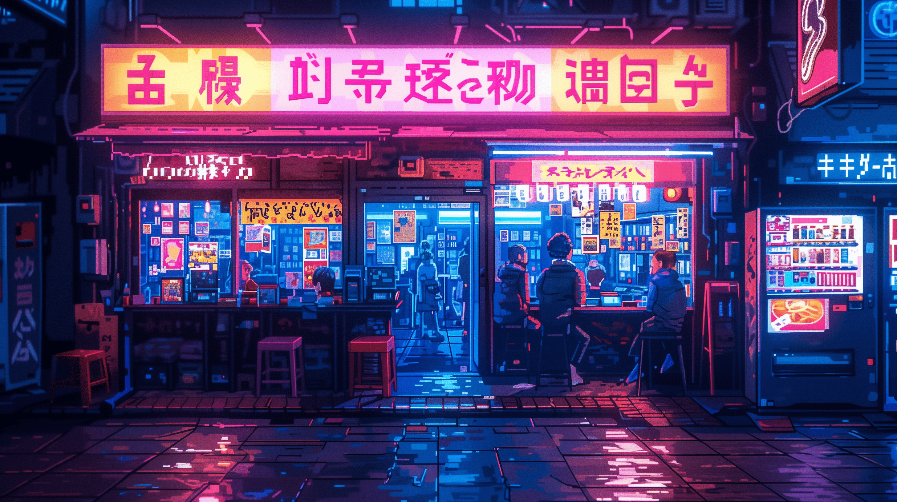 2912x1632 Neon Nights: AI Enhanced Pixel Art Of Japan