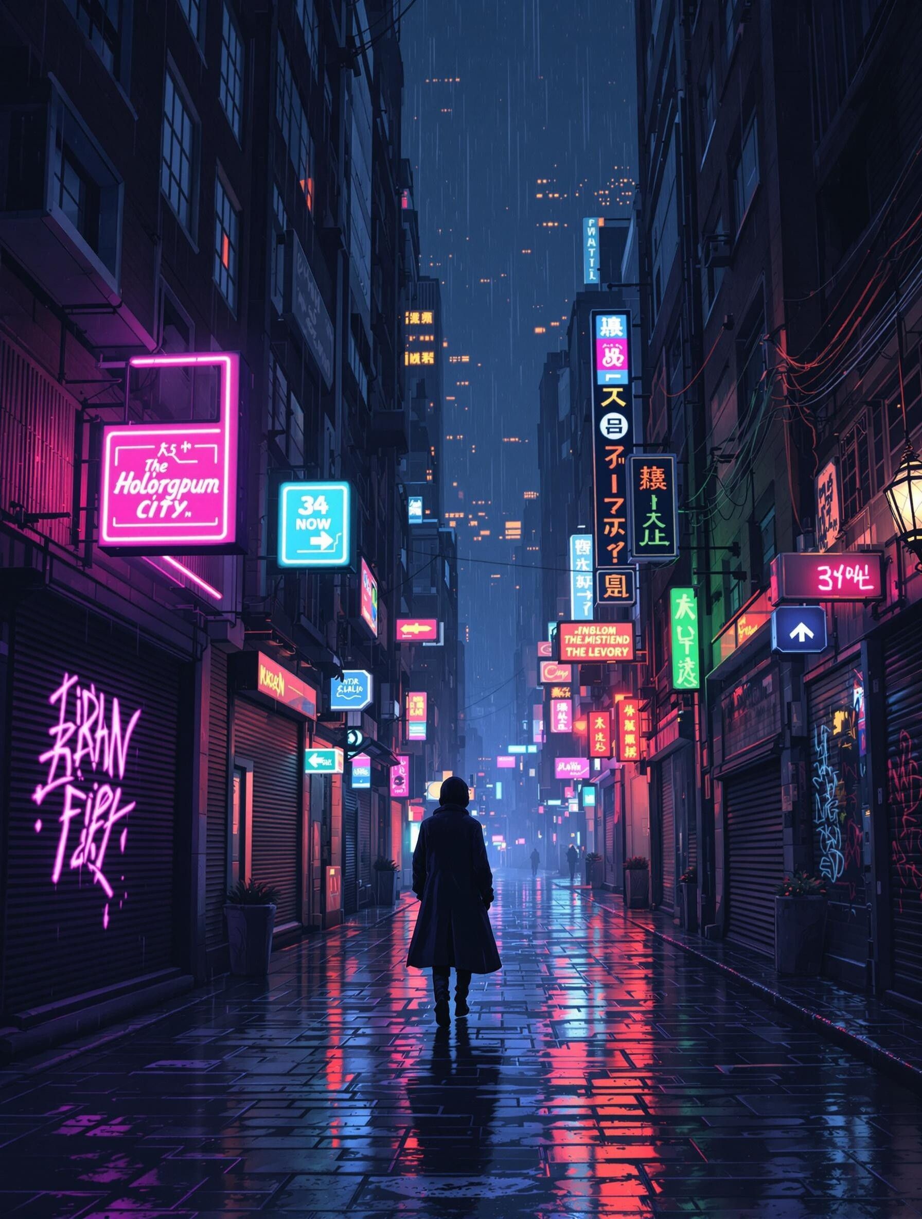 1792x2368 Neon Shadows: Cyberpunk Alleyway in Pixel Art