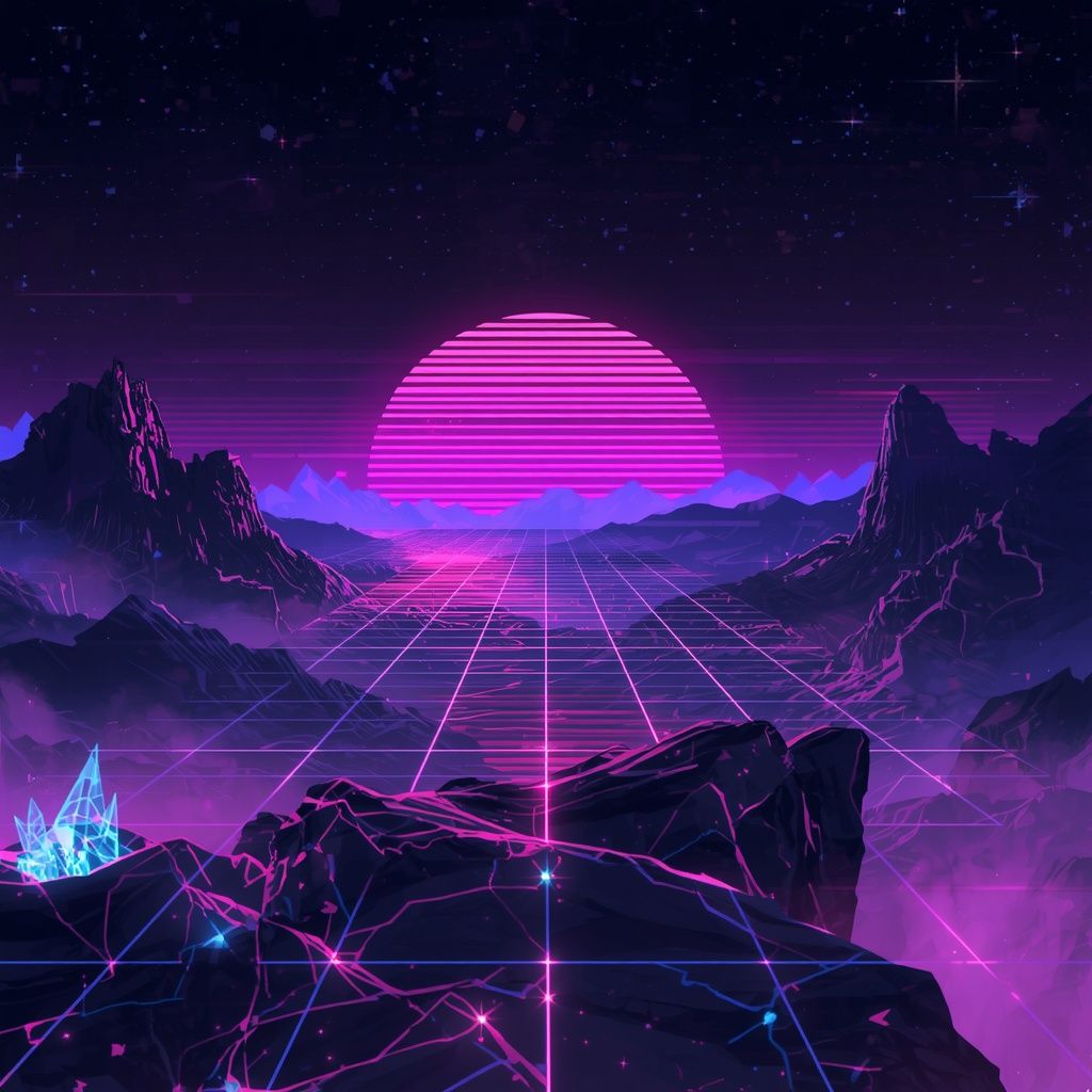 1024x1024 dreamlike digital pixel art surreal floating neon