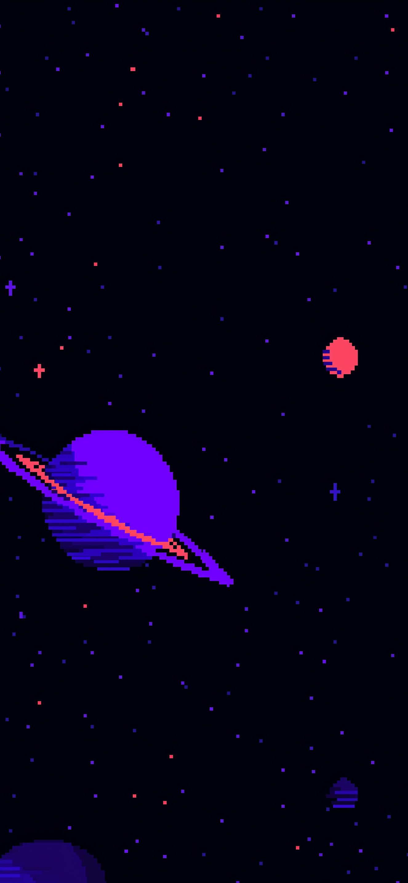 1326x2868 Neon Pixel Saturn Space Aesthetic Wallpaper