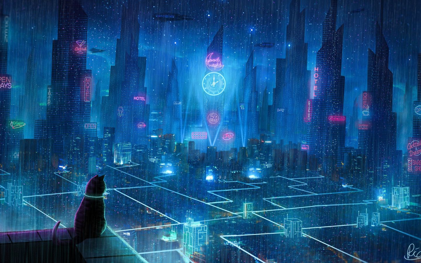 1440x900 Cyberpunk Pixel Art Wallpaper HD 49317
