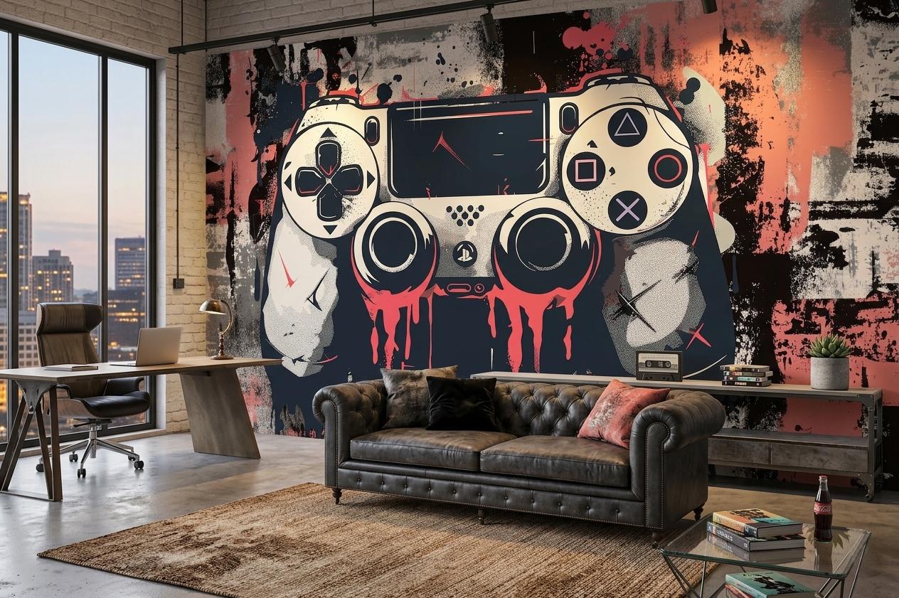 1264x841 Brutal Controller Gaming Mural: Peel and Stick Teen Room Decor (Custom Size)