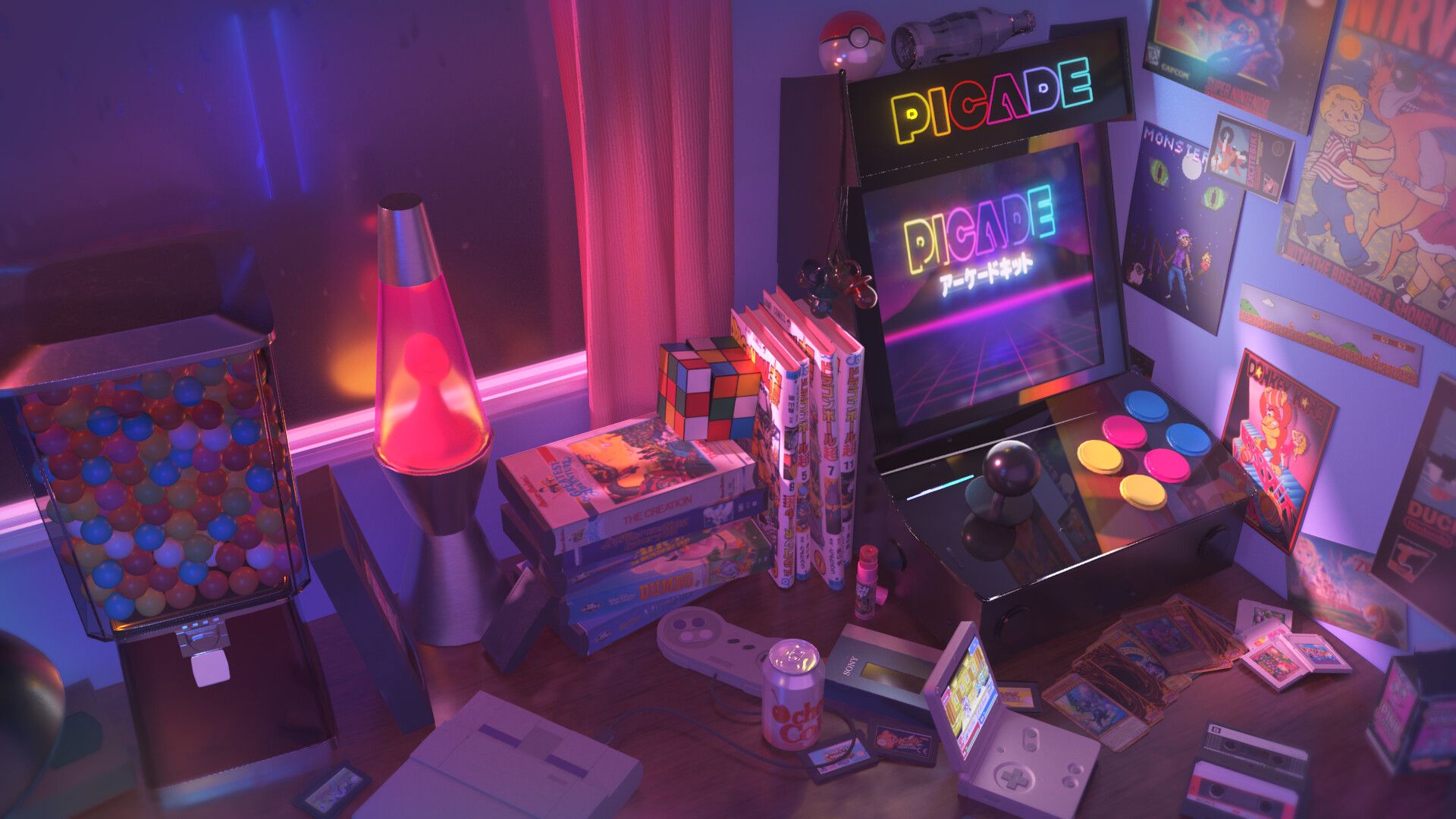 1920x1080 Night Retro Gameroom