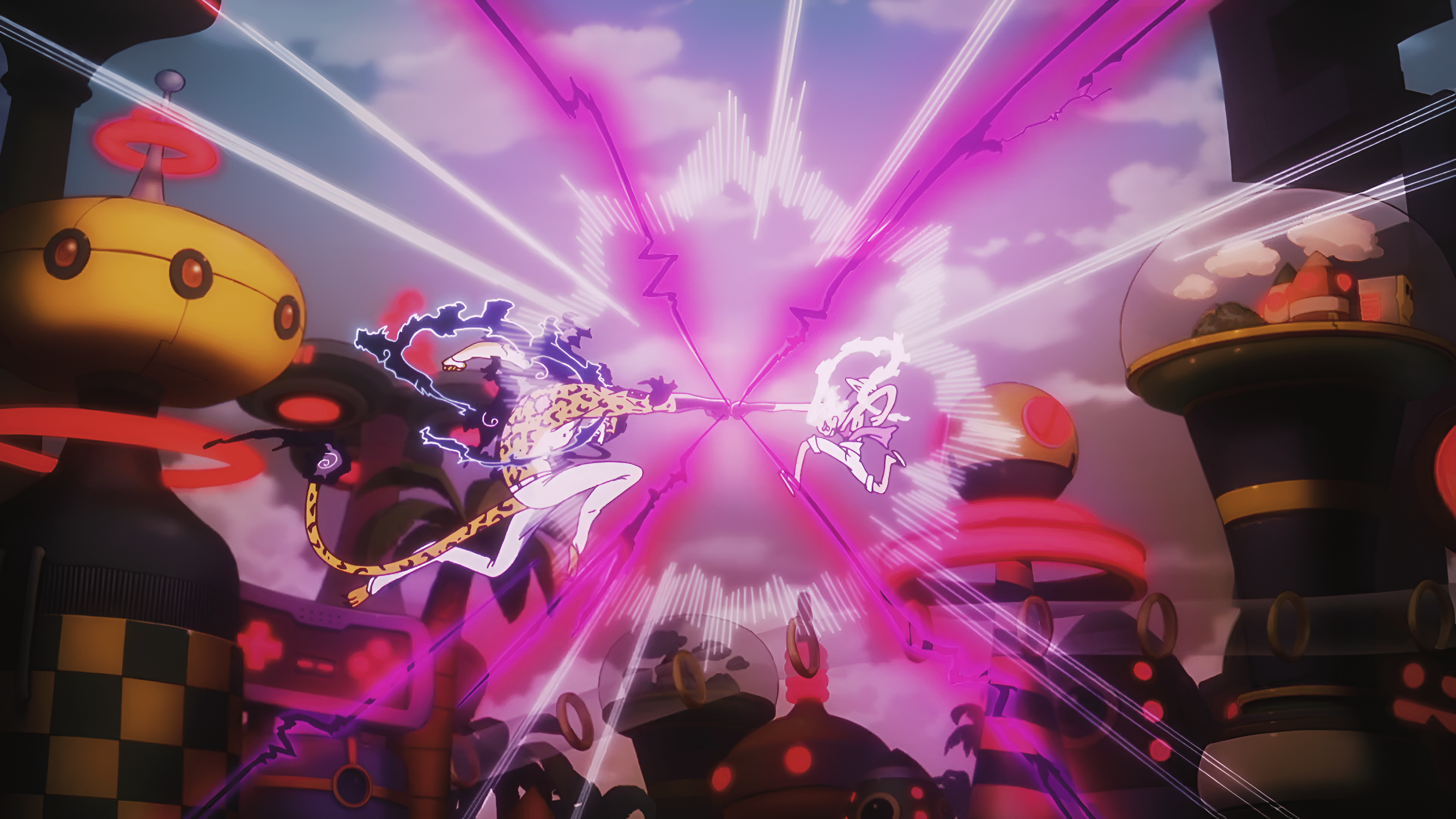 3840x2160 4K Ultra HD One Piece Showdown: Luffy Gear 5 vs Rob Lucci Epic Clashx2160