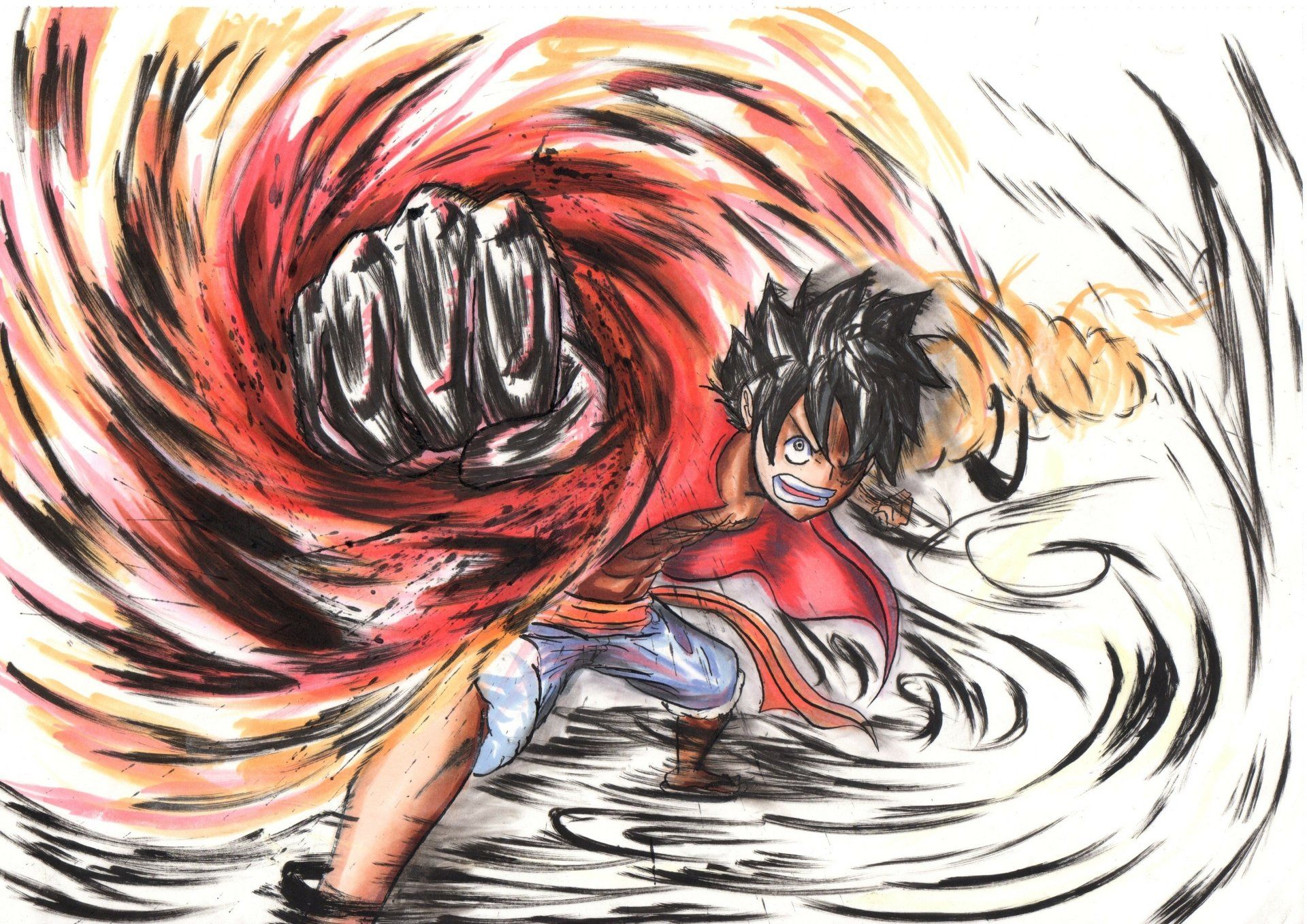 1920x1358 One Piece HD Wallpaper: Monkey D. Luffy in Fiery Action