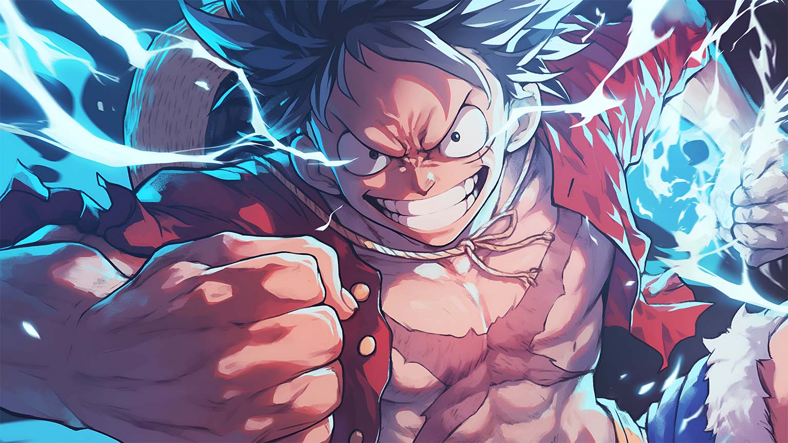 1536x864 Free Luffy Lightning Strike Pose One Piece PC Wallpaper 4K