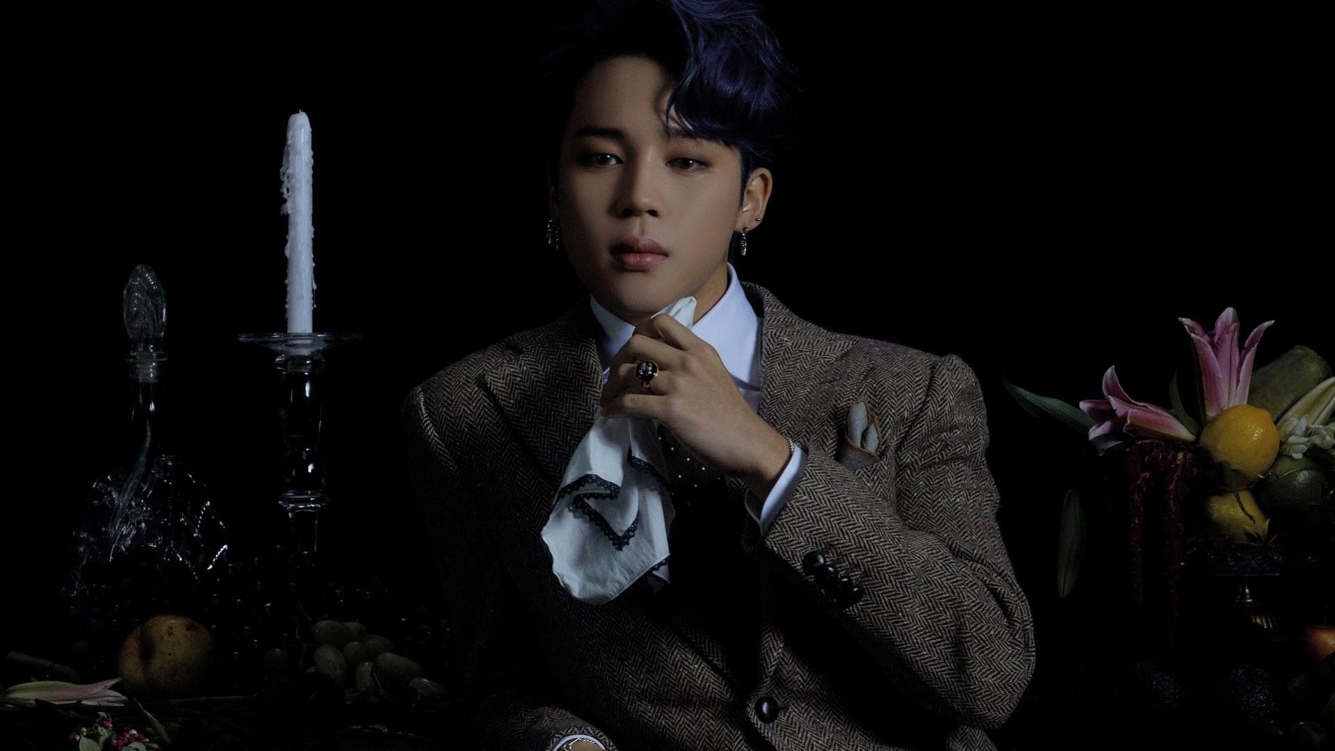 1920x1080 Jimin K Pop Singer In Black Background Is Wearing Black White Coat Suit HD BTS Jimin Wallpaper