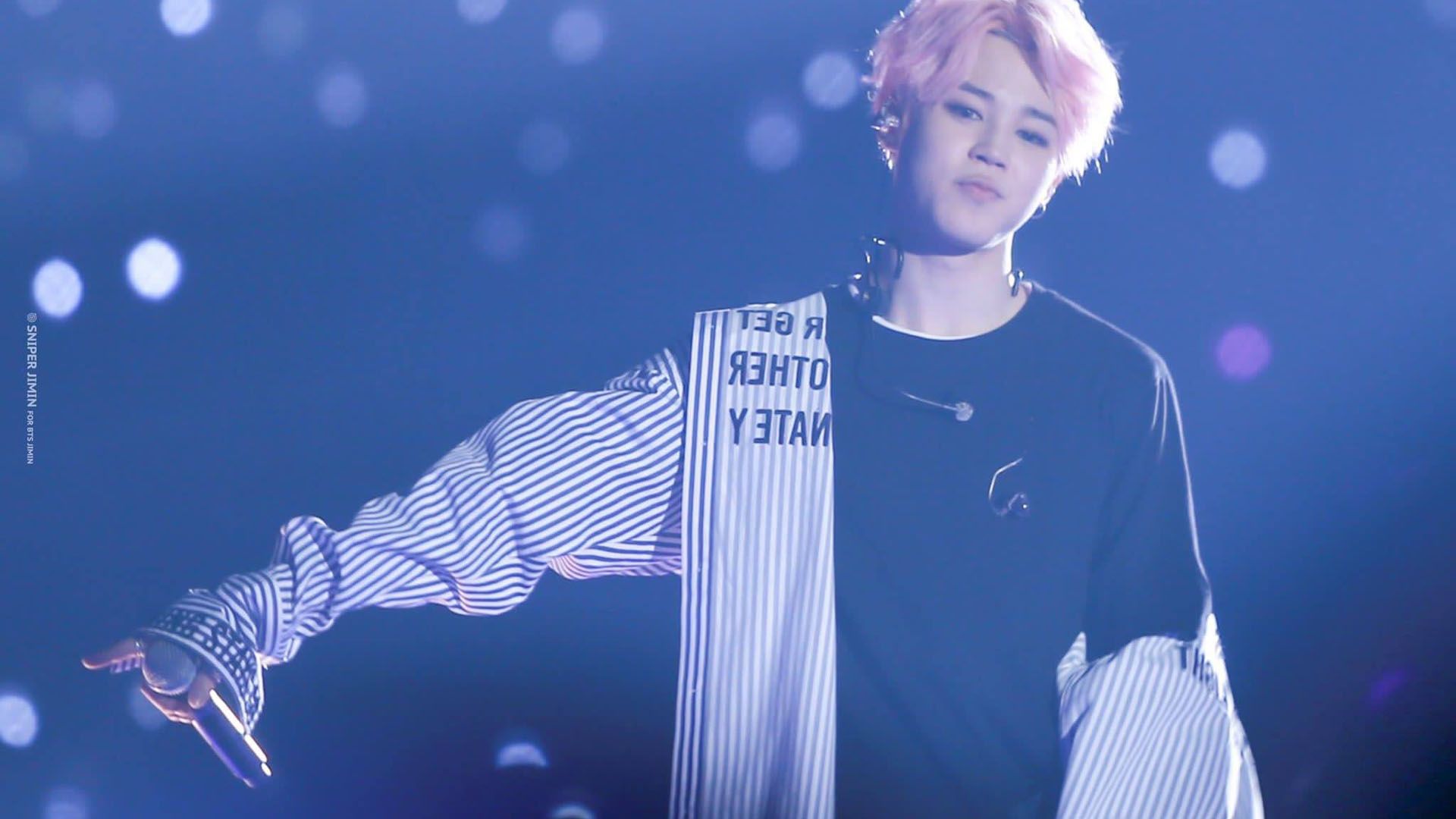 1920x1080 Jimin Is Wearing Black White Stripe Dress In Bokeh Background HD Jimin Wallpaper
