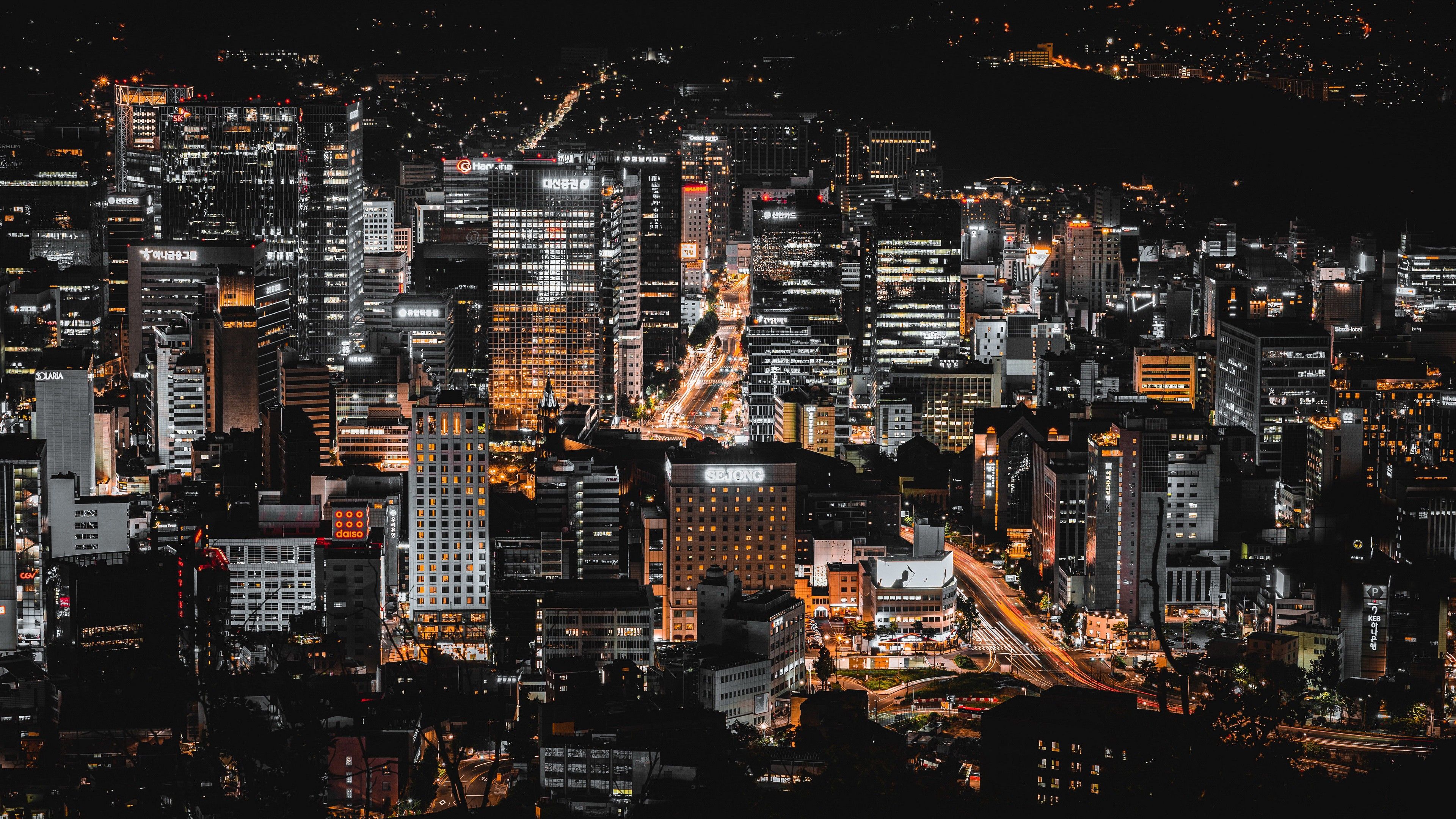 3840x2160 Seoul Buildings Skyscraper Night View 4K HD City Wallpaper