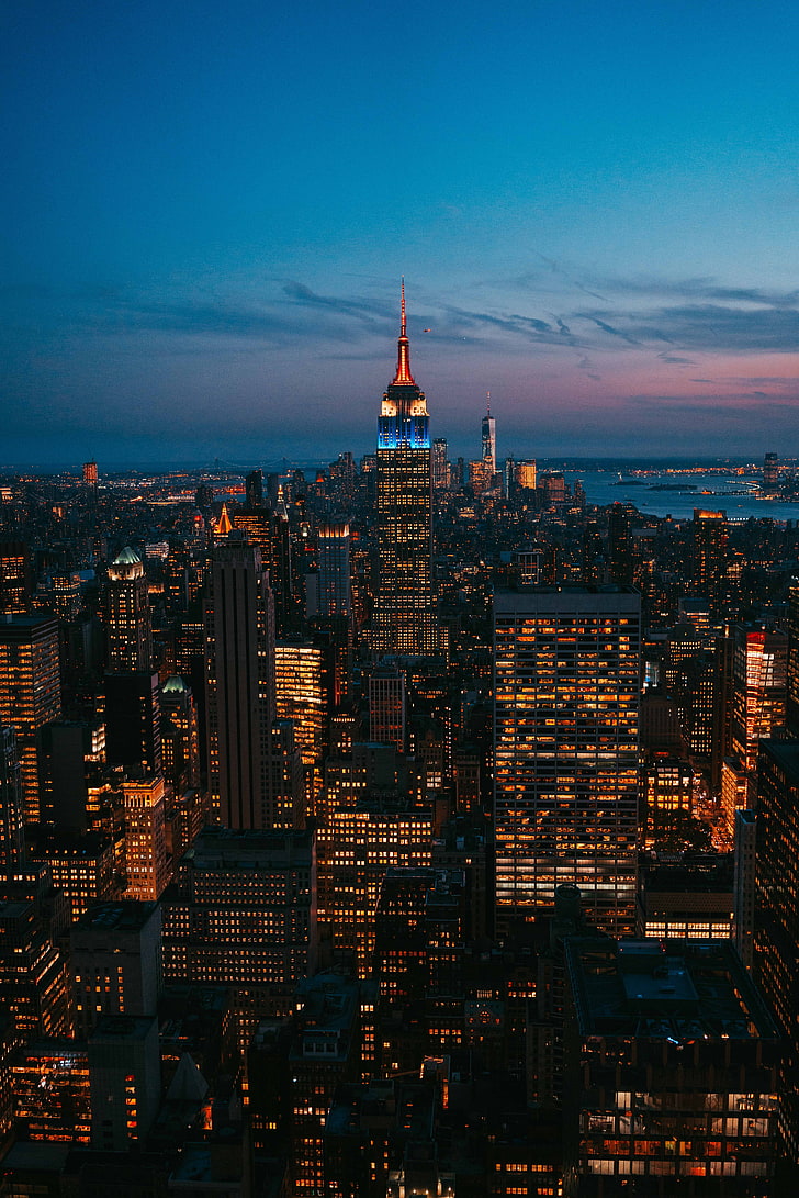 728x1091 HD wallpaper: night city, city lights, skyscraper, new york, metropolis, top view