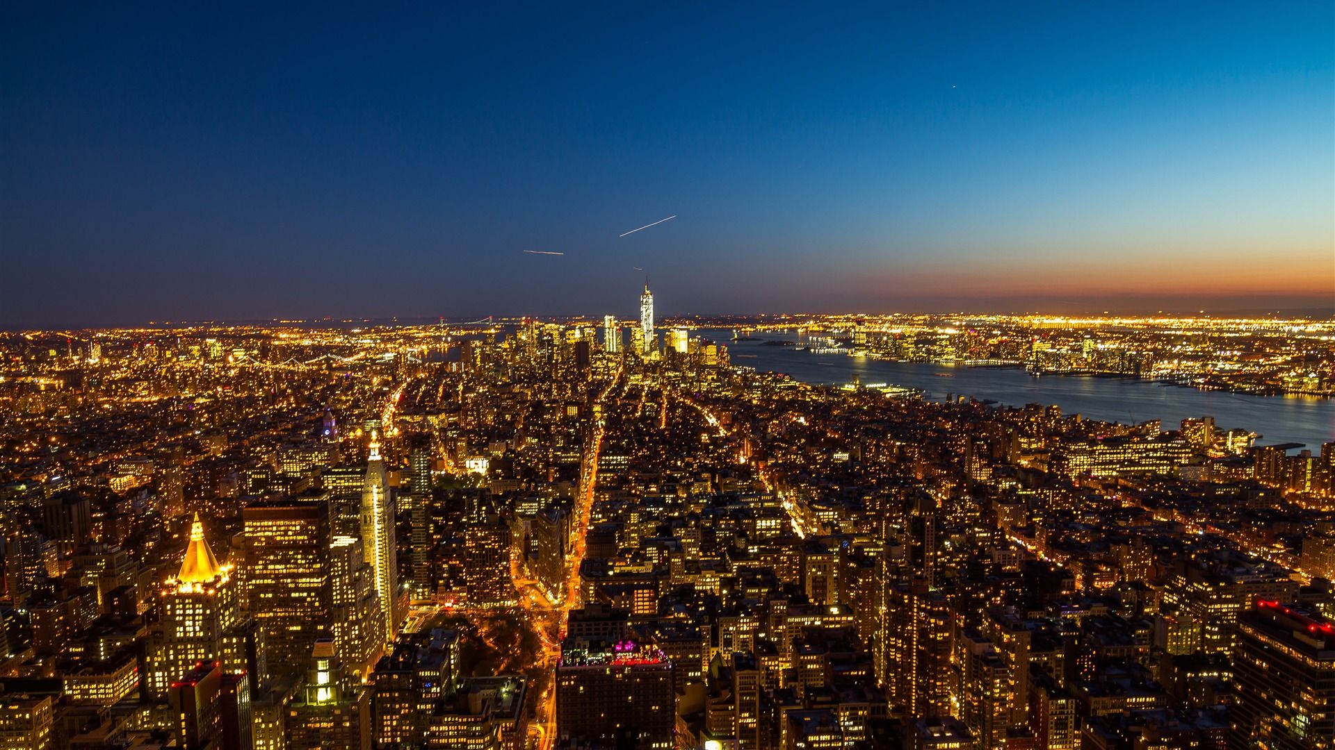 1920x1080 New York City skyscrapers night view