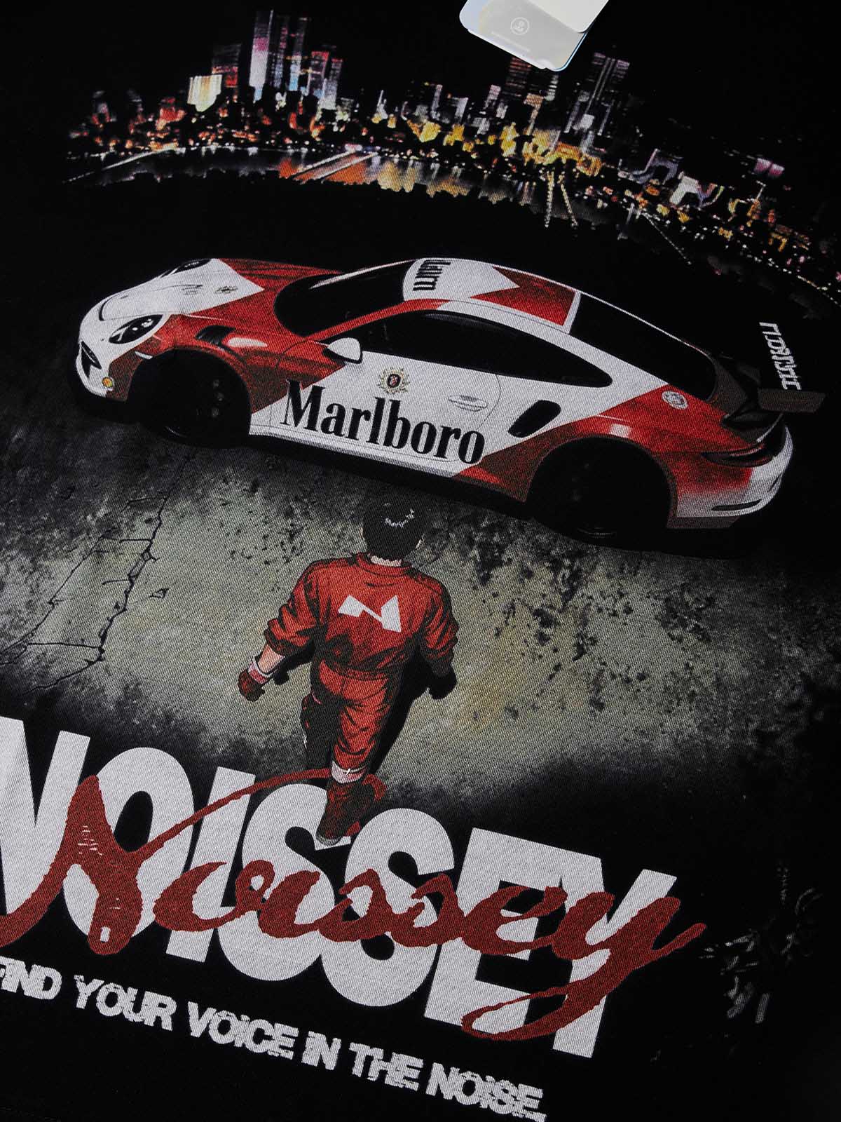 1200x1600 NOISSEY Marlboro Racing Black Tee. Cyber Graphic Boxy Shirt