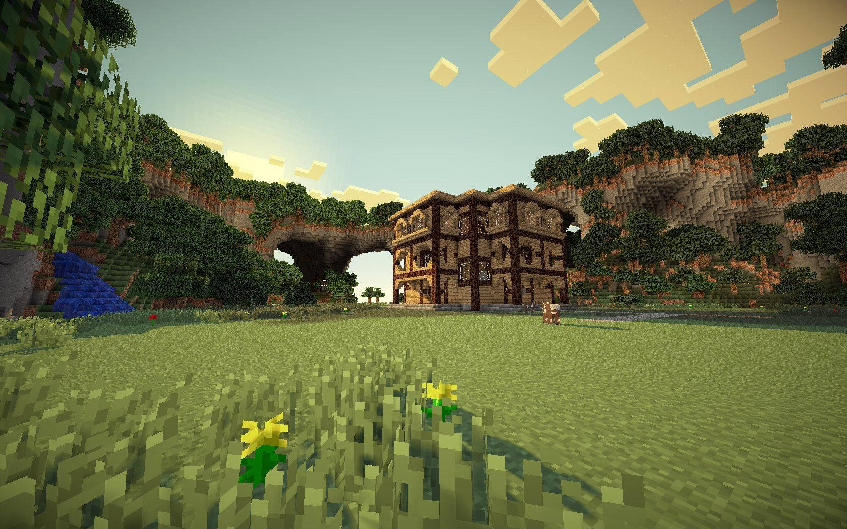 1680x1050 Download Minecraft Aesthetic Vintage Cathedral Grass Wallpaper