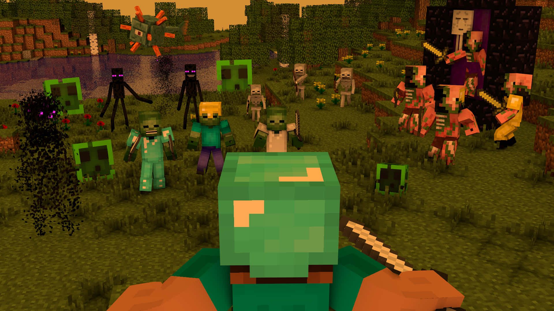 1920x1080 Download Old Video Game Minecraft Zombies Wallpaper