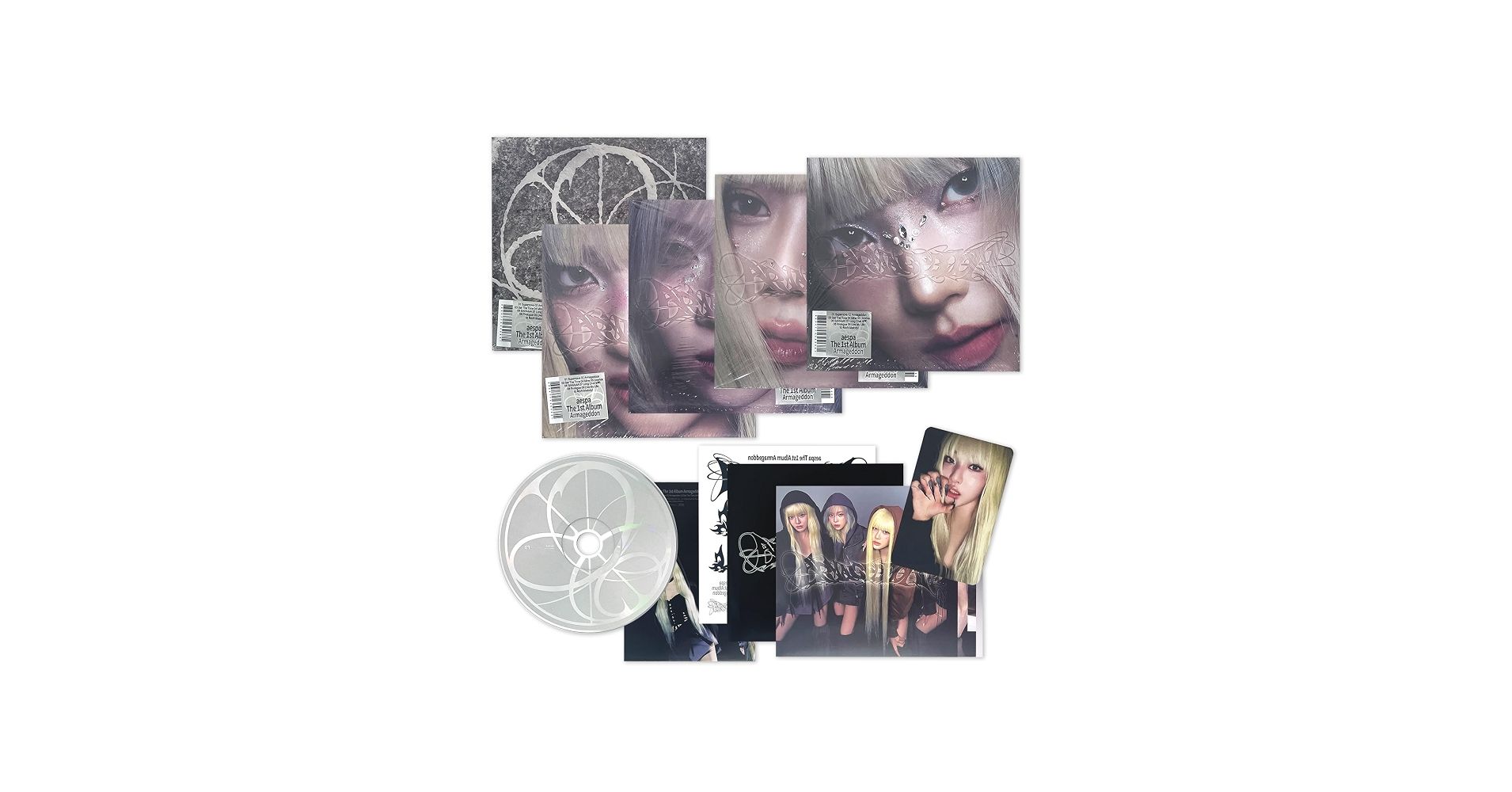 1910x1000 Aespa Album [Armageddon] (MY Power Ver.) Cover + CD R + Photo Book + Postcard + Folded Poster + Photocard + Tatto Sticker + 2 Pin Badges + 4 Extra Photocards