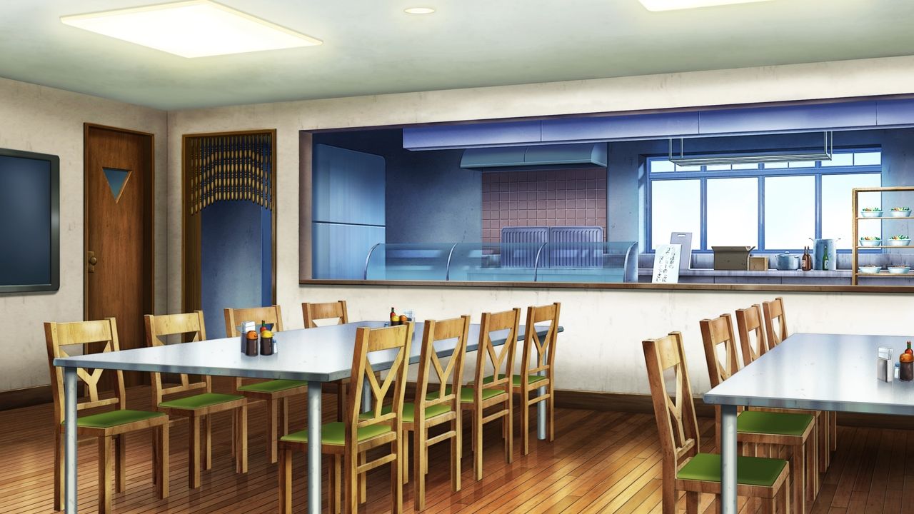 1280x720 Anime Landscape: School lunch room background