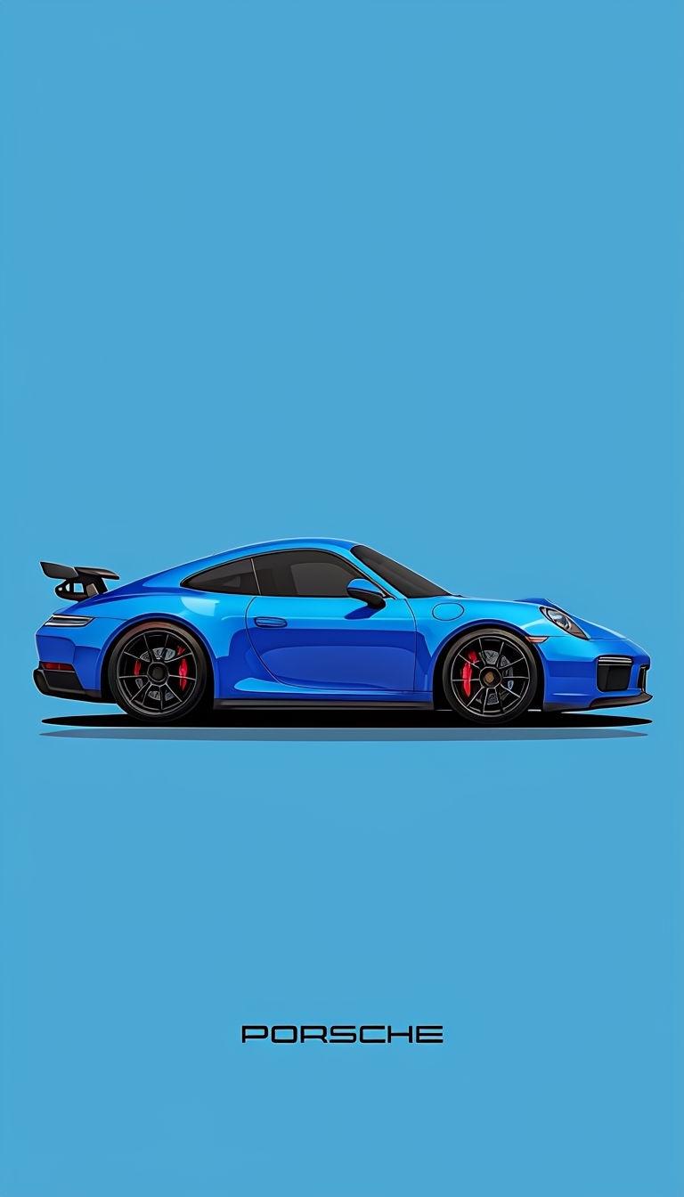 768x1344 Vibrant Blue Porsche Sports Car Minimalist Digital Illustration Mobile Wallpaper