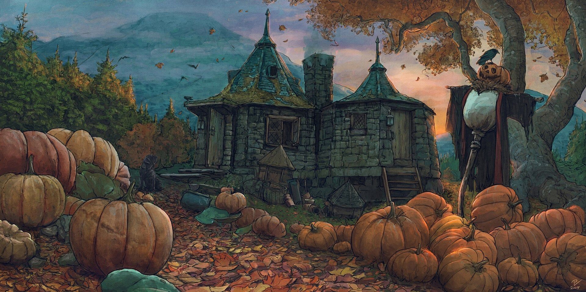 1920x956 This art of Hagrid's hut from Harry Potter has major autumn vibes. Autumn is just around the corner!