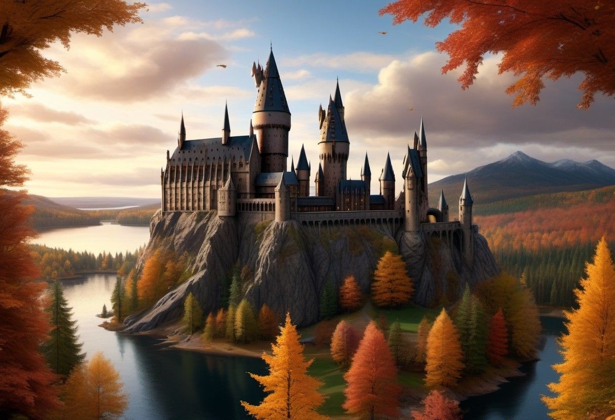 1216x832 Autumn at Hogwarts by Forest and Lake. Stable Diffusion Online