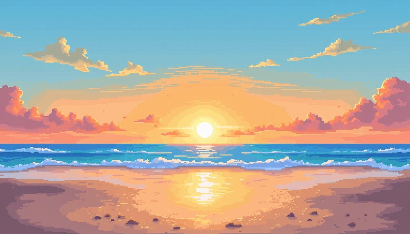 1344x768 Download Pixel Beach Sunset Image, Beach, Pixel