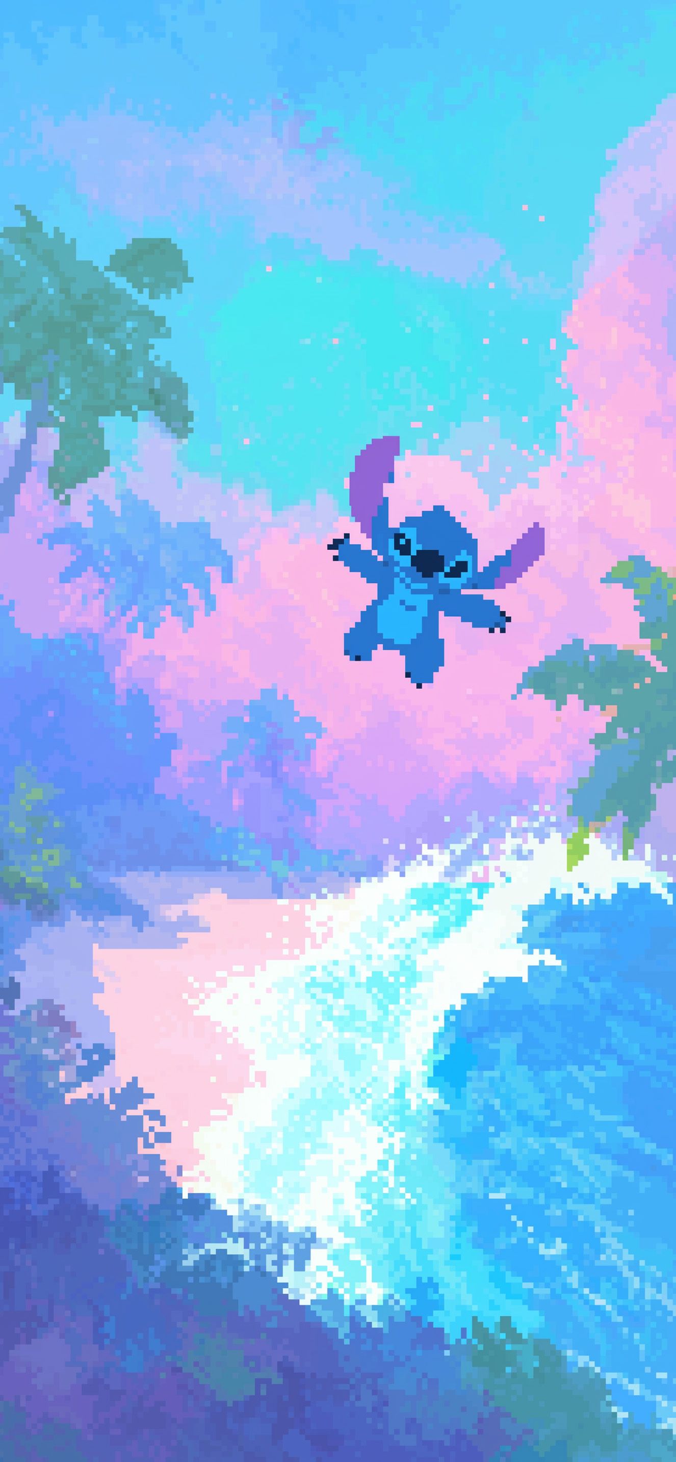 1326x2868 Stitch Pixel Art Tropical Beach Wallpaper HD Wallpaper