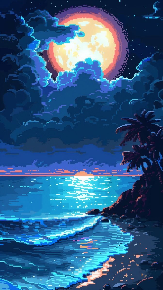 673x1200 Pixel Art Beach view Wallpaper 2