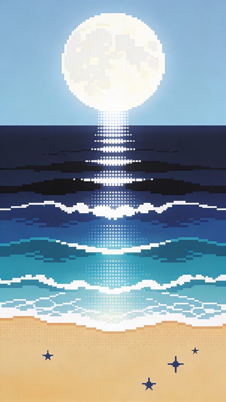 720x1280 Download Moonlit Pixel Beach Image, Moon, Beach